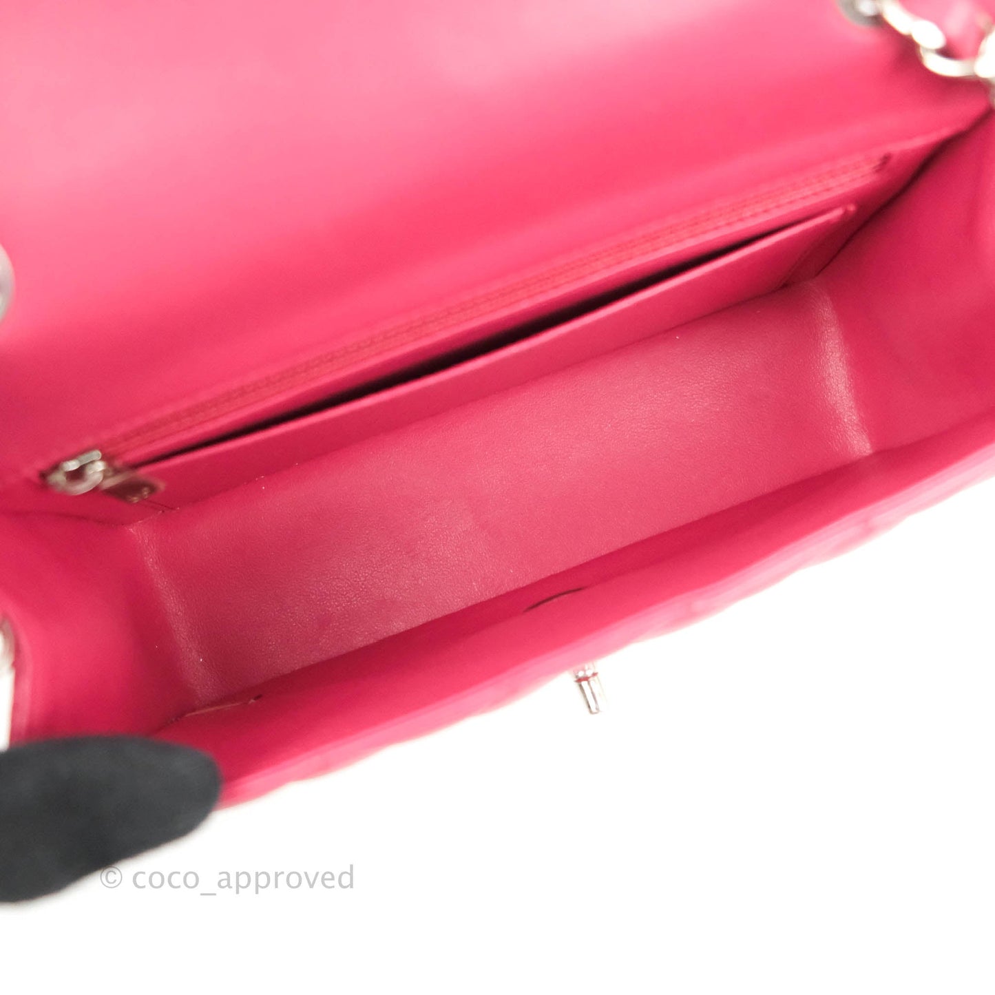 Chanel Quilted Mini Rectangular Flap Raspberry Pink Lambskin Silver Hardware