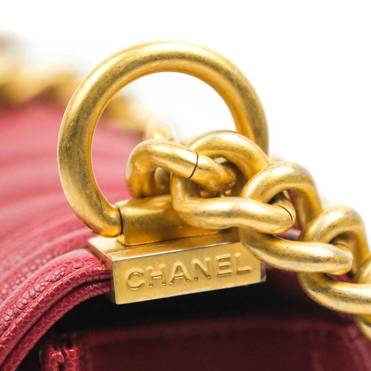 Chanel Small Chevron Boy Red Caviar Aged Gold Hardware