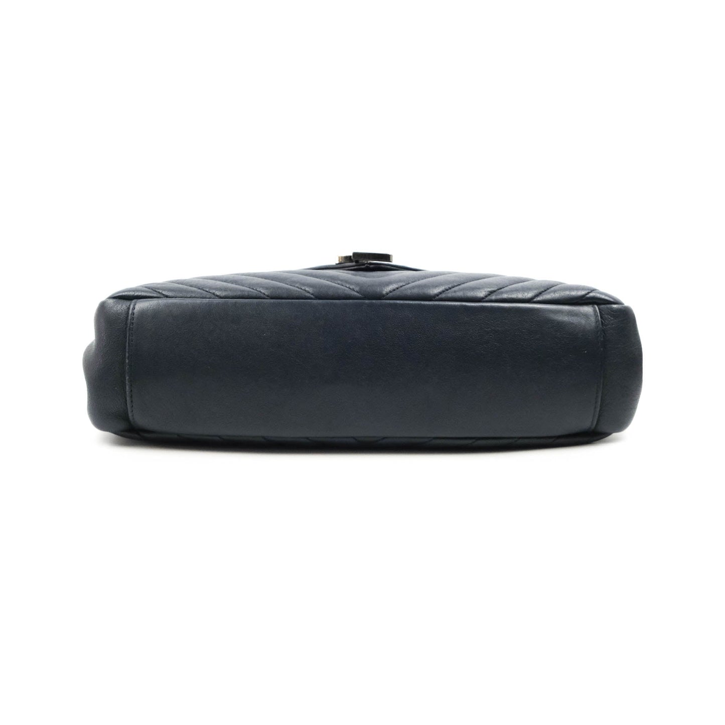 Saint Laurent Chevron Large College Navy Chain Bag Ruthenium Hardware