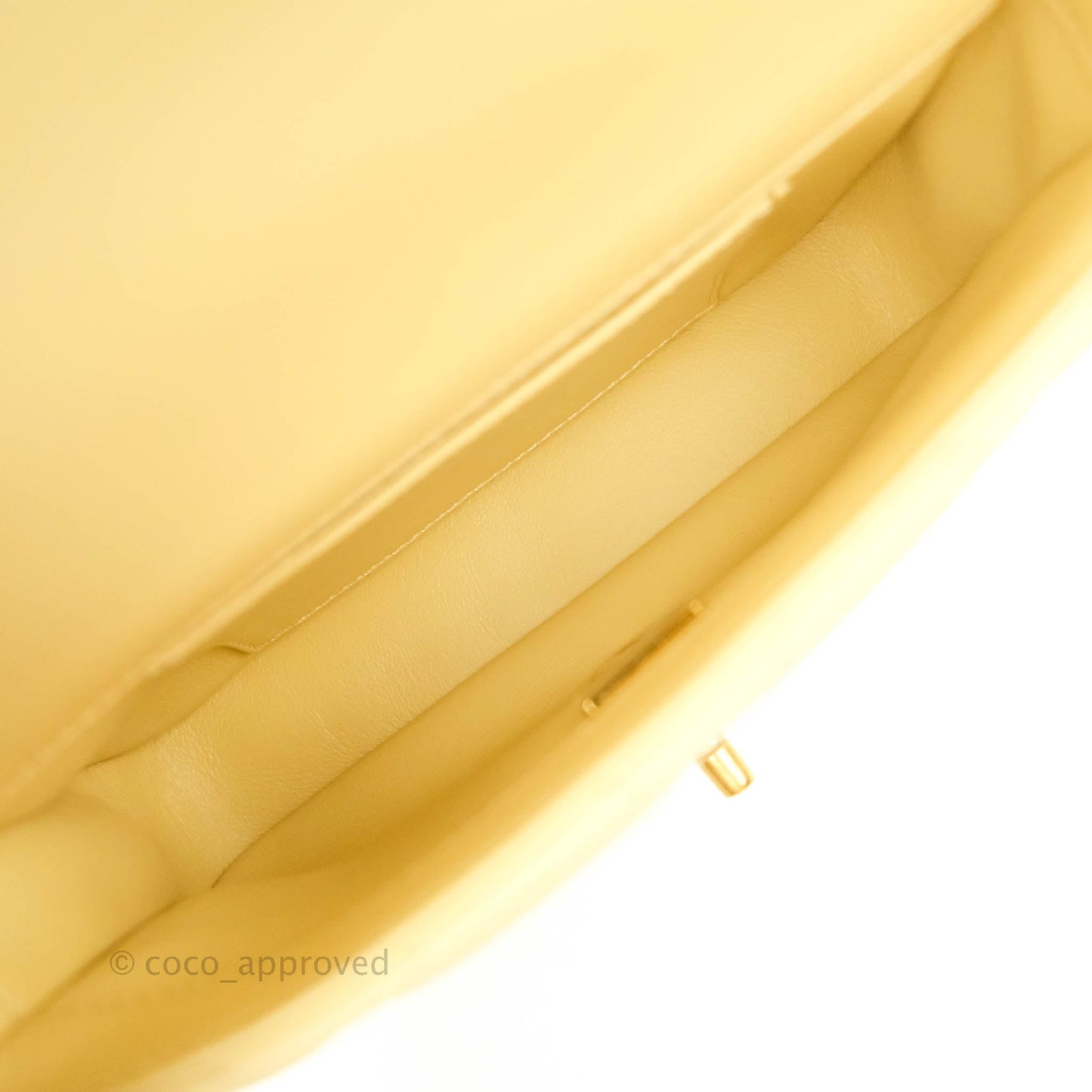 Chanel Enamel Quilted Pending CC Mini Square Flap Yellow Lambskin Aged Gold Hardware 22P