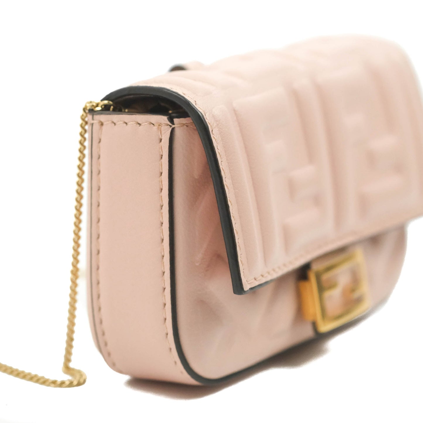 Fendi Nappa FF Embossed Nano Baguette Charm Beige Pink
