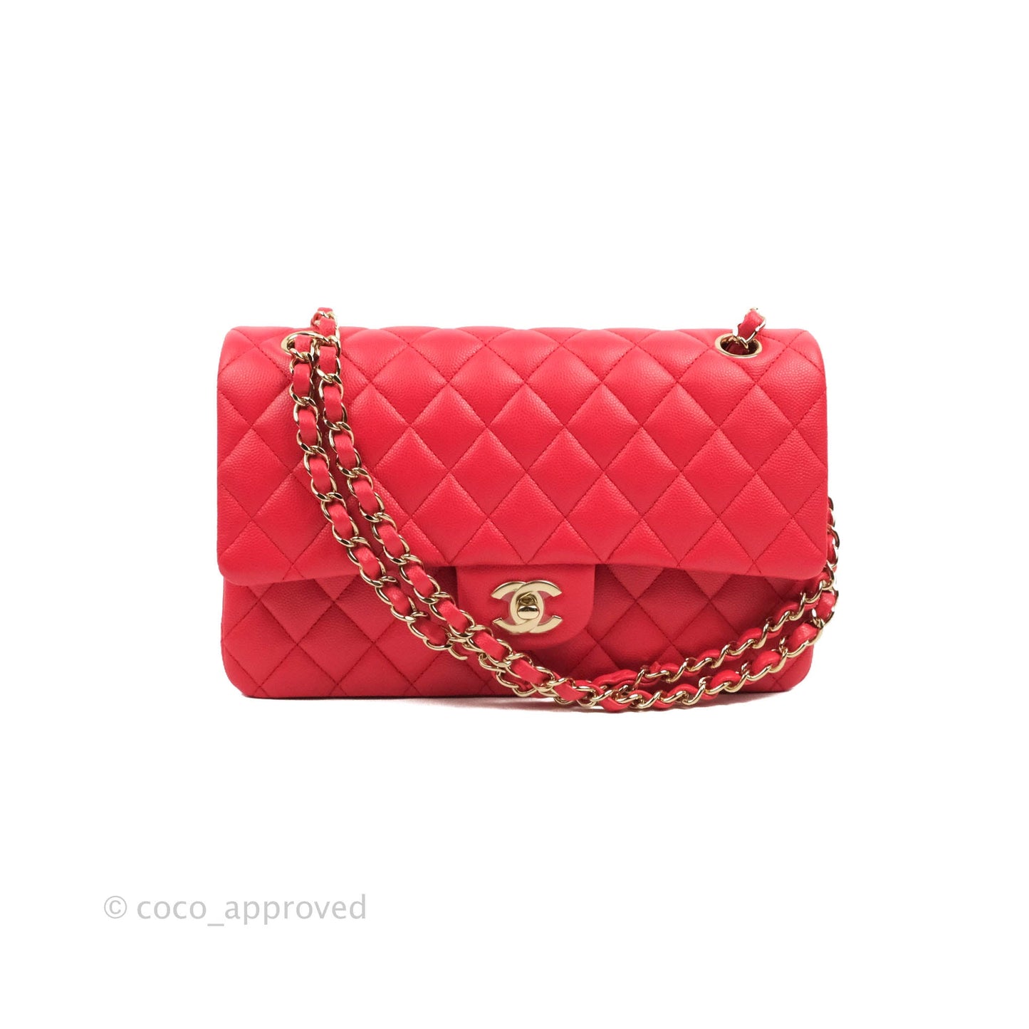 Chanel Medium M/L Classic Quilted Flap Red Caviar Gold Hardware 21B
