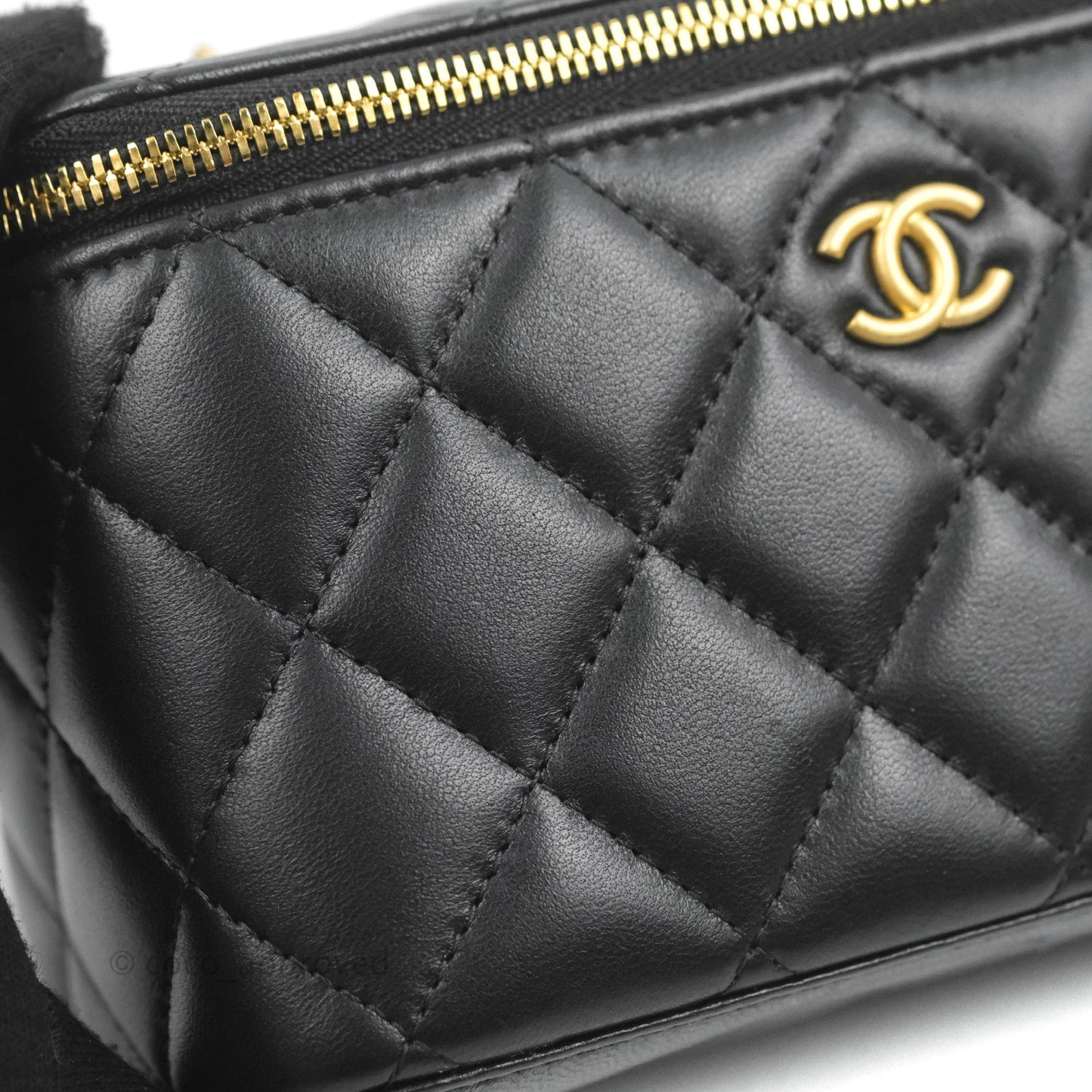 Chanel Vanity with COCO Heart Chain Black Lambskin Aged Gold Hardware