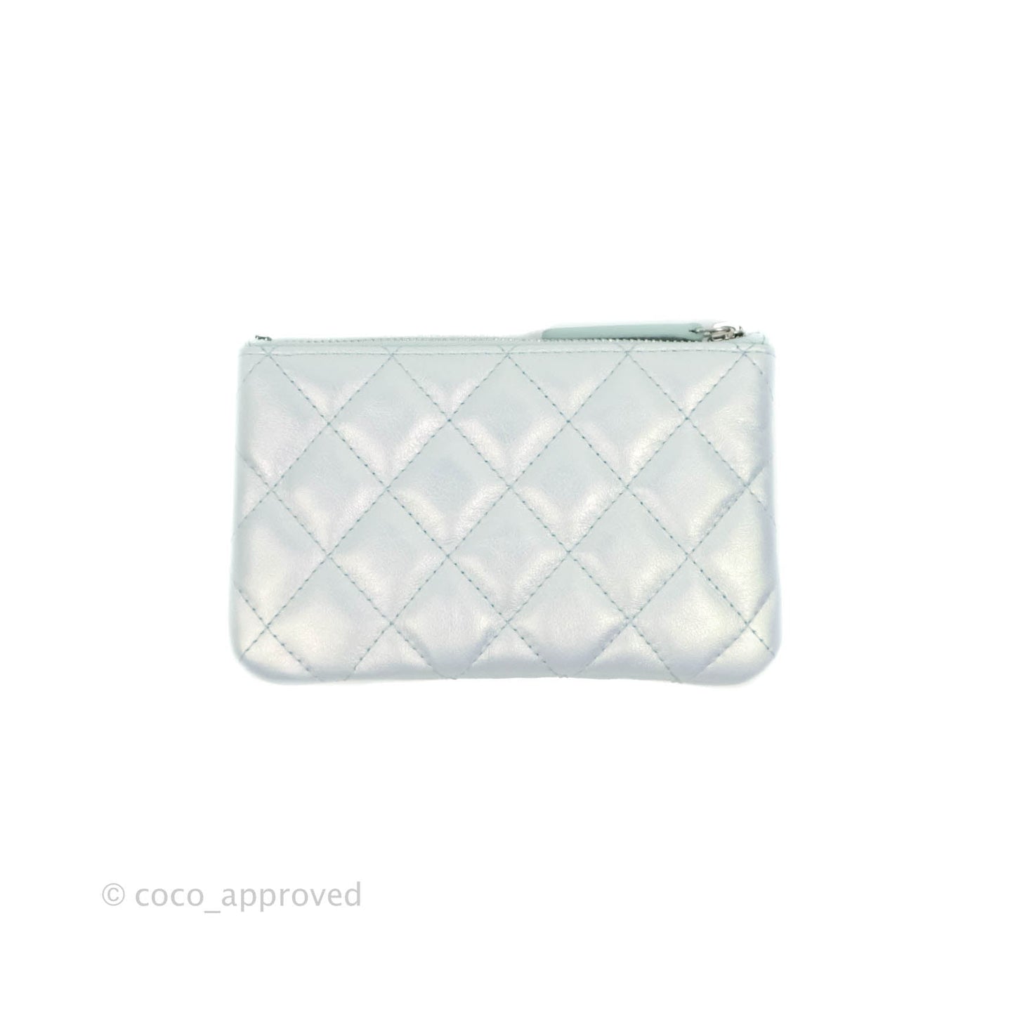 Chanel Mini Quilted O Case Iridescent Light Blue Calfskin Silver Hardware