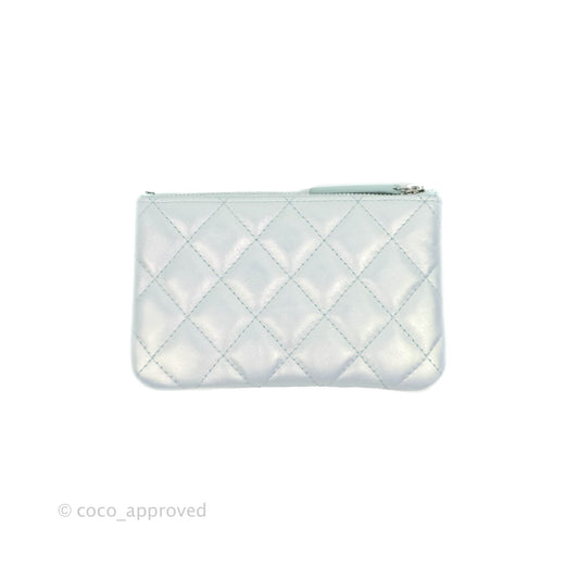 Chanel Mini Quilted O Case Iridescent Light Blue Calfskin Silver Hardware