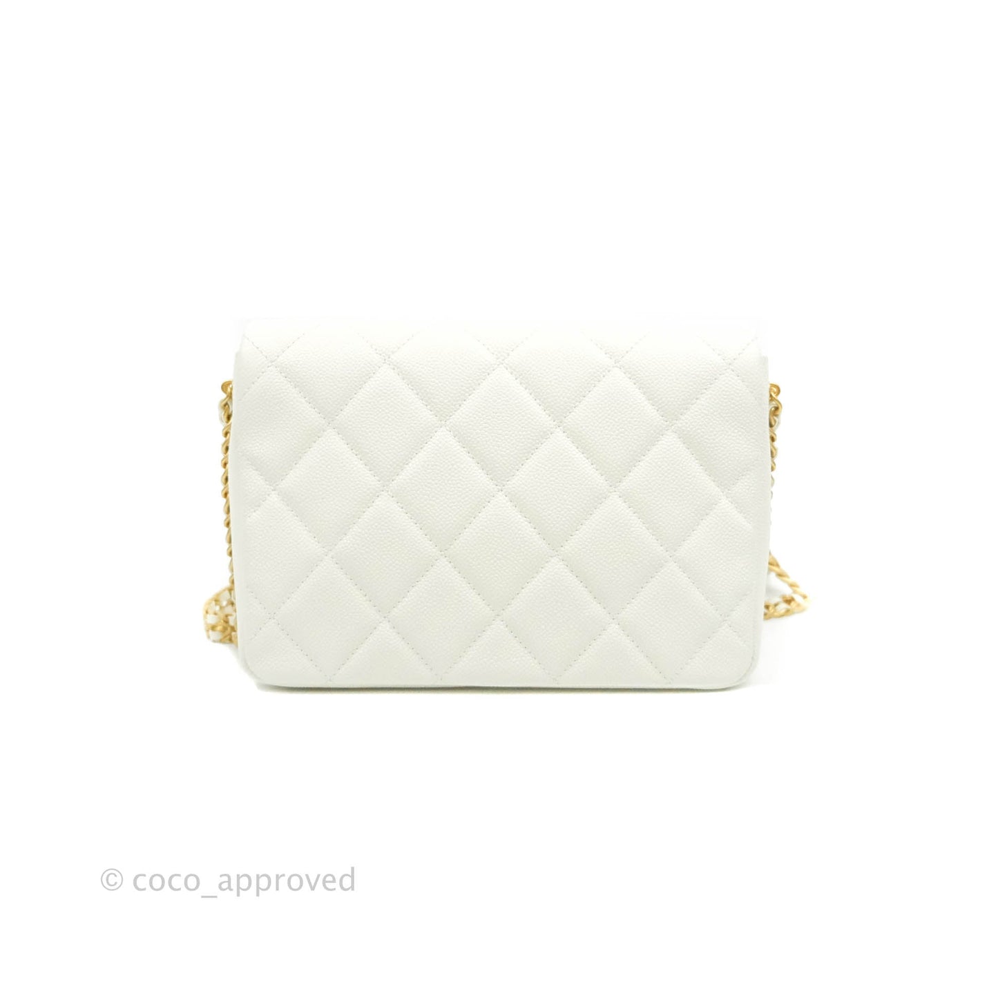 Chanel Small Quilted Melody Flap White Caviar Aged Gold Hardware 22P