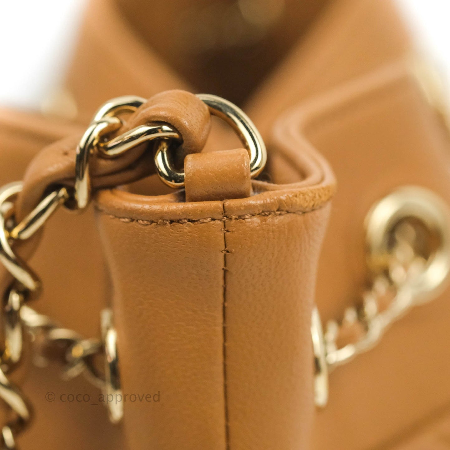 Chanel Chevron Bucket Drawstring Bag Caramel Gold Hardware