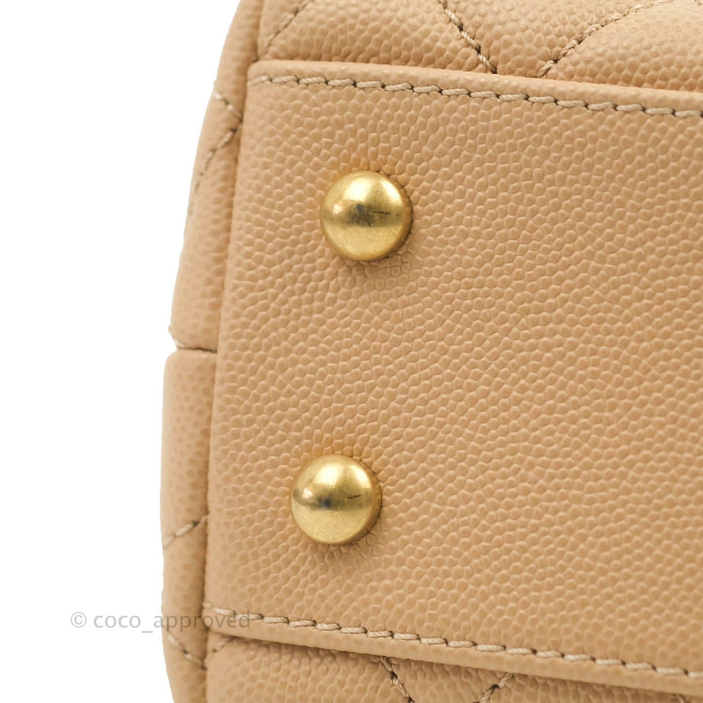 Chanel Small Coco Handle Quilted Beige Caviar Gold Hardware Lizard Handle