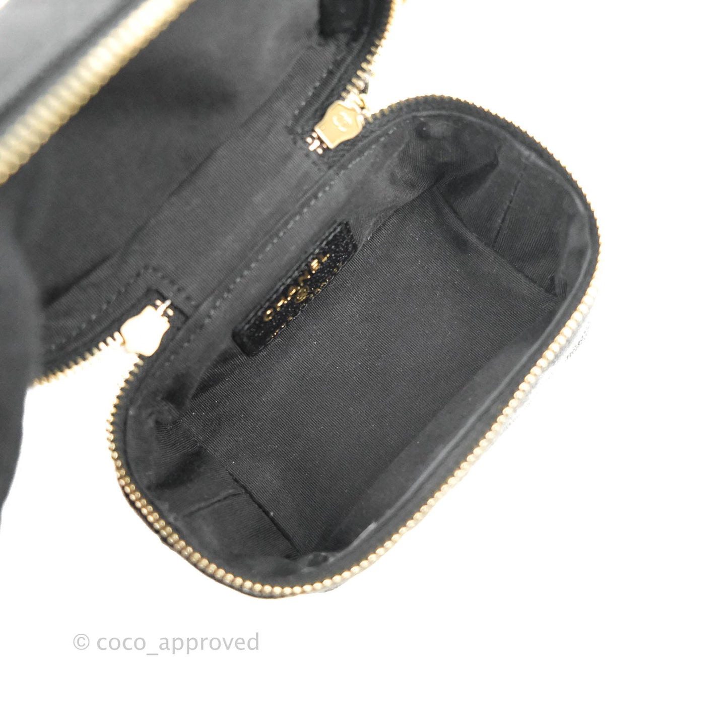 Chanel Quilted Mini Top Handle Vanity With Chain Black Caviar Aged Gold Hardware
