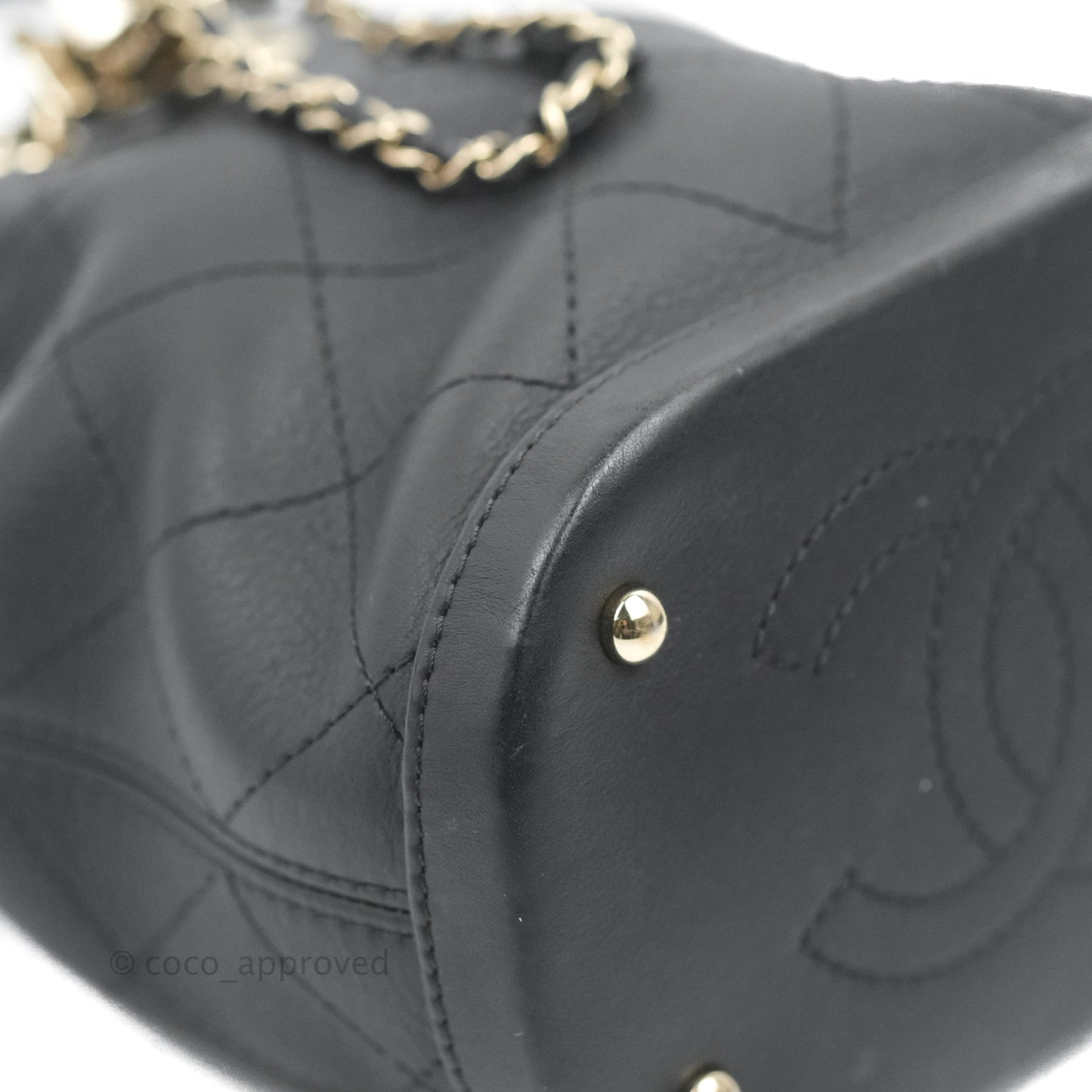 Chanel Mini CC Drawstring Bucket Bag Black Calfskin Gold Hardware