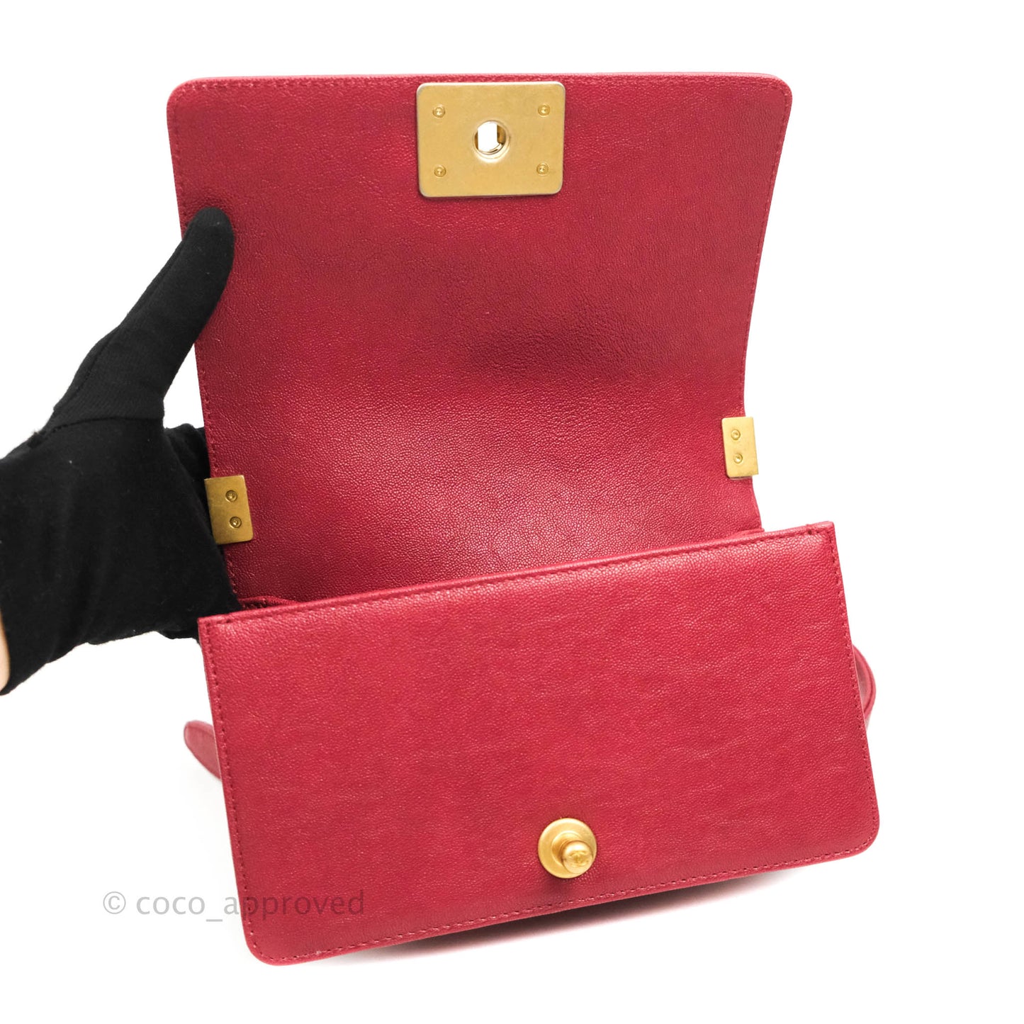 Chanel Small Chevron Boy Red Caviar Aged Gold Hardware