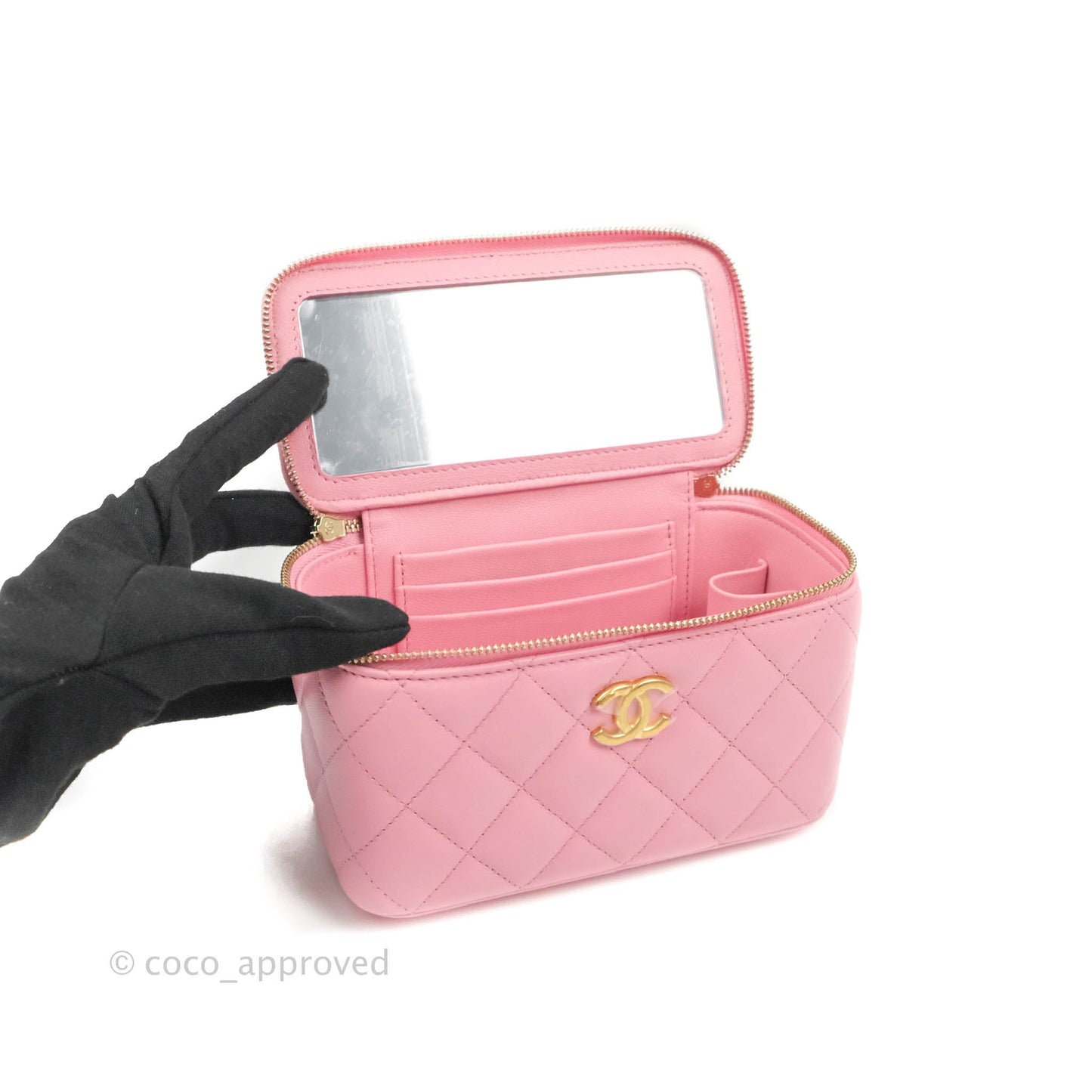 Chanel Vanity Rectangular with Top Handle Pick Me Up Pink Lambskin Aged Gold Hardware 22S