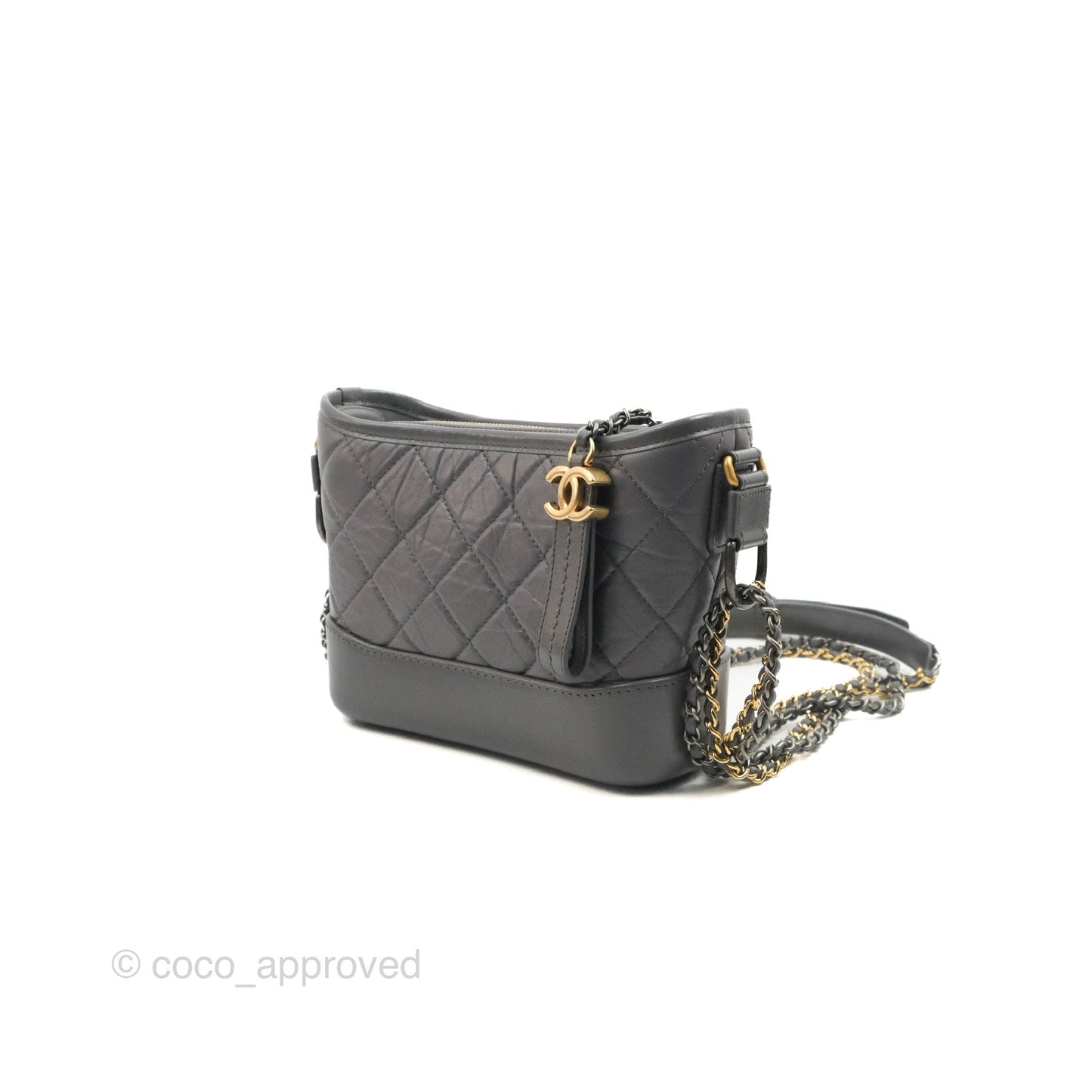 Chanel Quilted Small Gabrielle Hobo Grey Calfskin Mixed Hardware