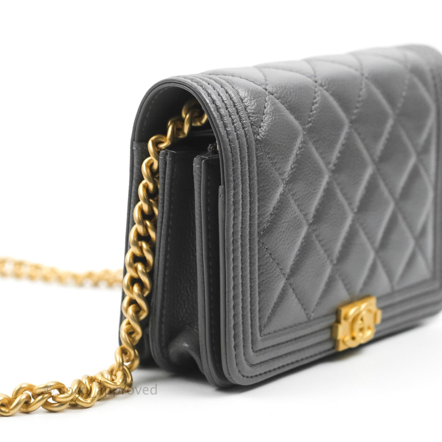 Chanel Quilted Mini Boy Wallet on Chain WOC Dark Grey Caviar Aged Gold Hardware