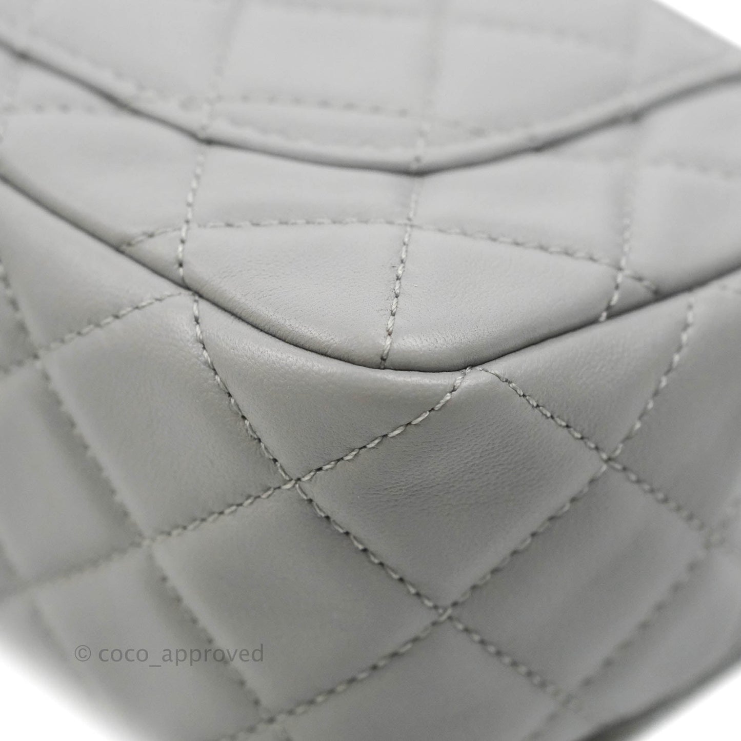 Chanel Mini Rectangular Pearl Crush Quilted Grey Lambskin Aged Gold Hardware