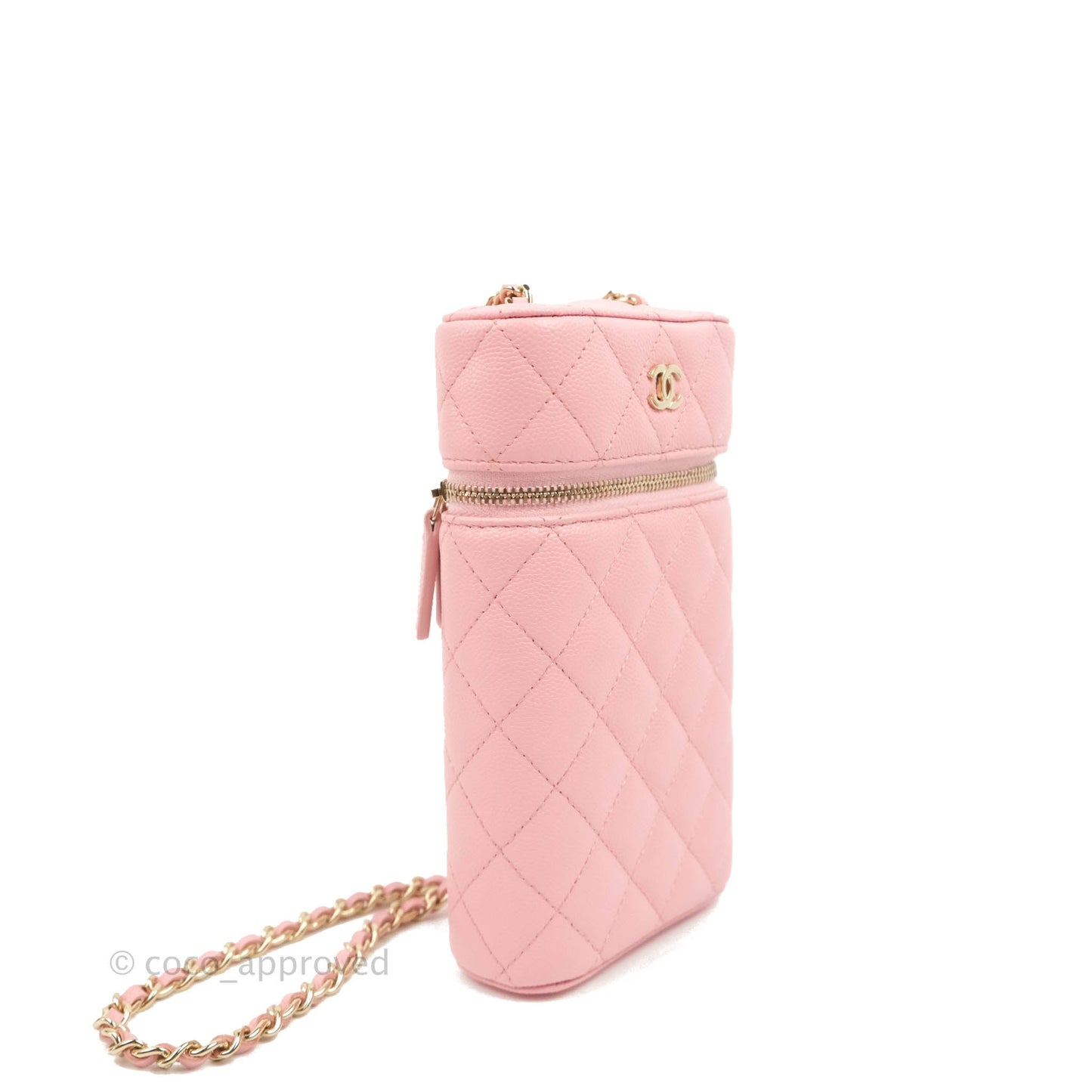 Chanel Vanity Phone Holder With Chain Pink Caviar Gold Hardware