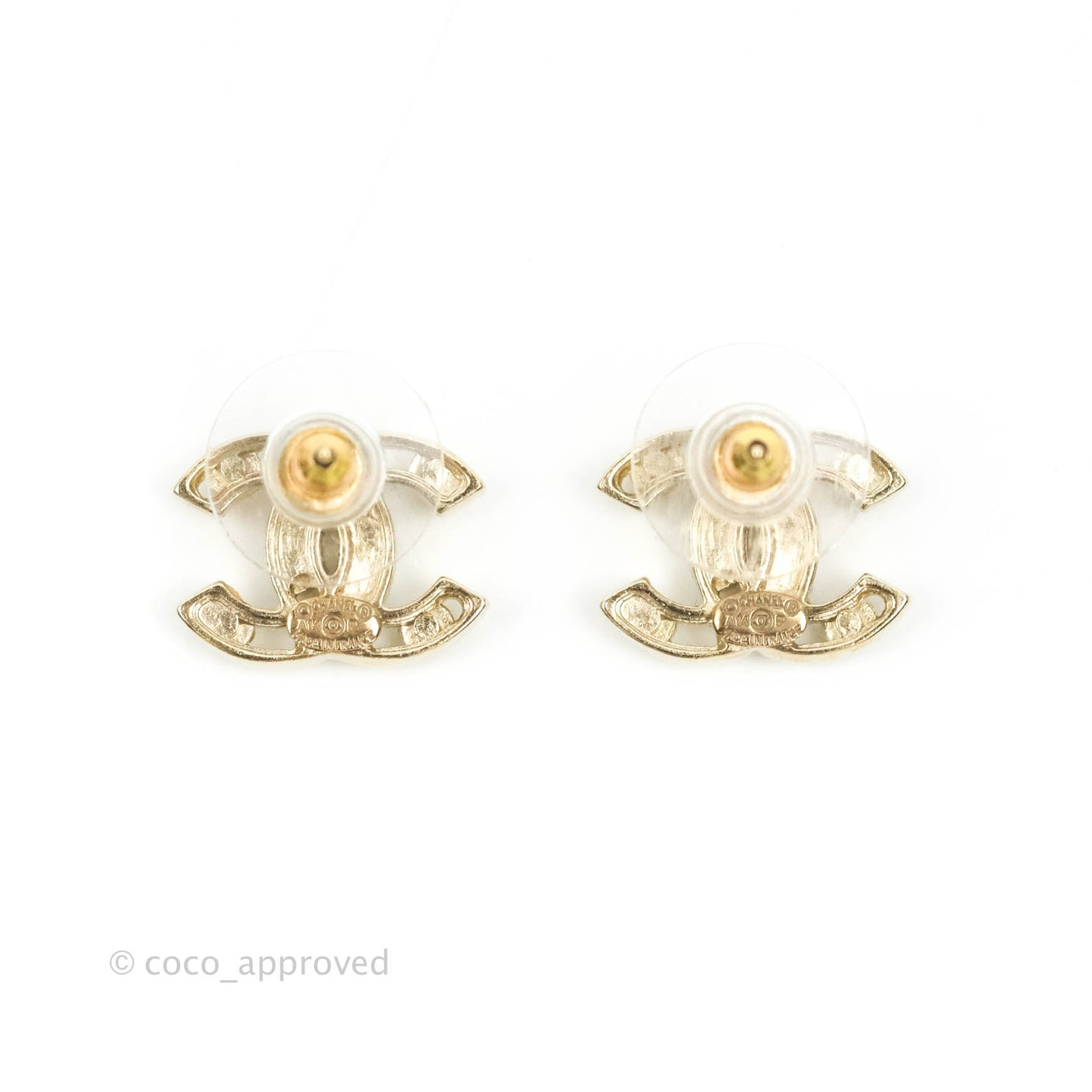 Chanel CC Pearl Earrings Gold Tone 14P