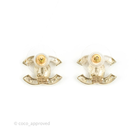 Chanel CC Pearl Earrings Gold Tone 14P