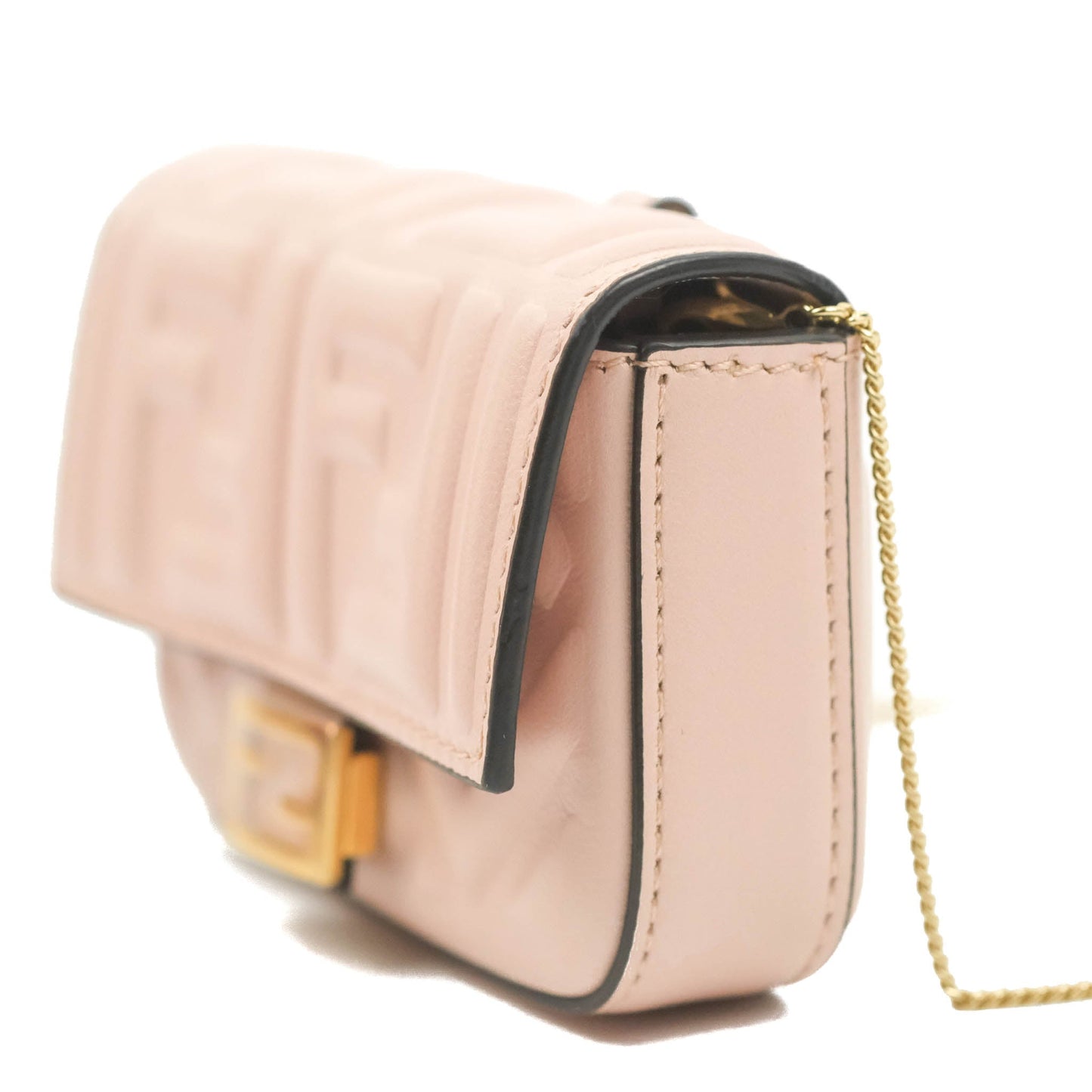 Fendi Nappa FF Embossed Nano Baguette Charm Beige Pink