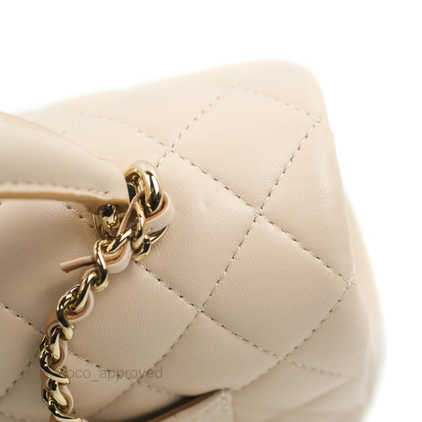 Chanel Top Handle Mini Rectangular Flap Bag Ecru/Beige Lambskin Gold Hardware 23P