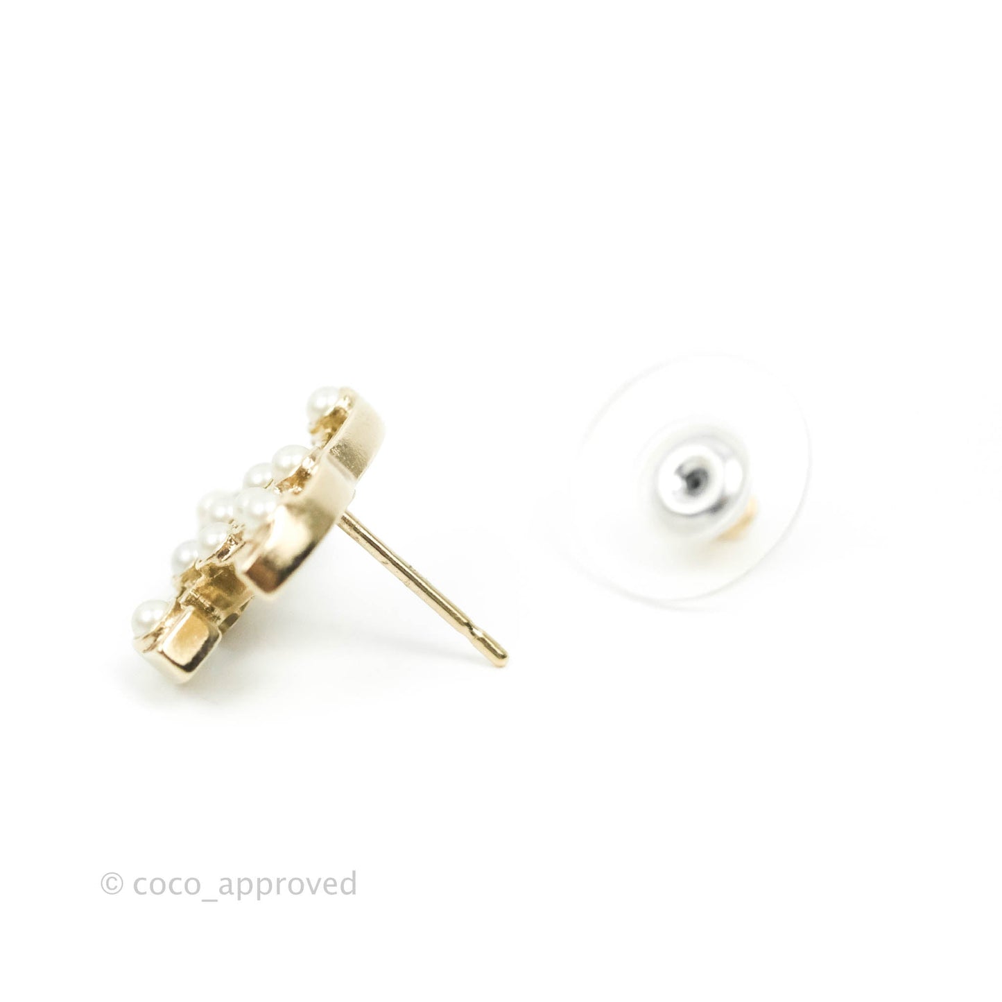 Chanel CC Pearl Earrings Gold Tone 14P