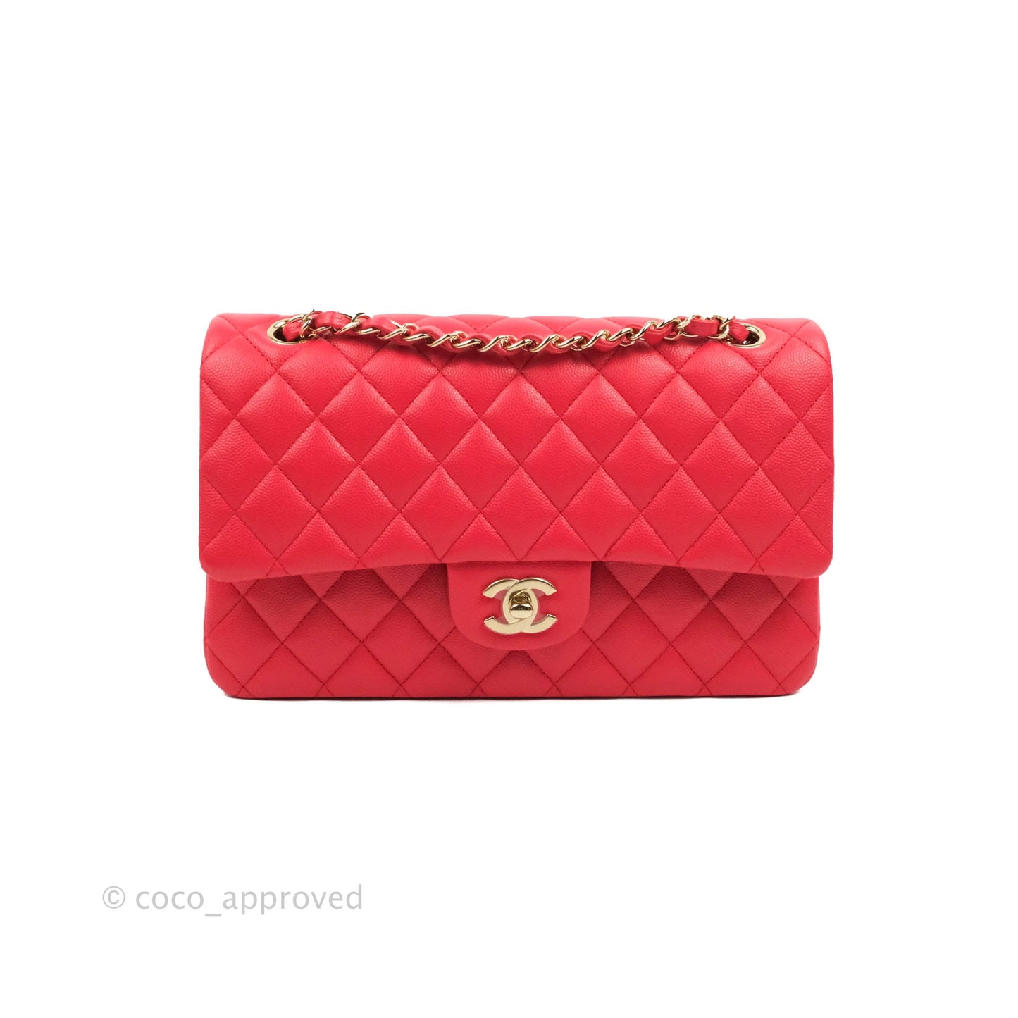 Chanel Medium M/L Classic Quilted Flap Red Caviar Gold Hardware 21B