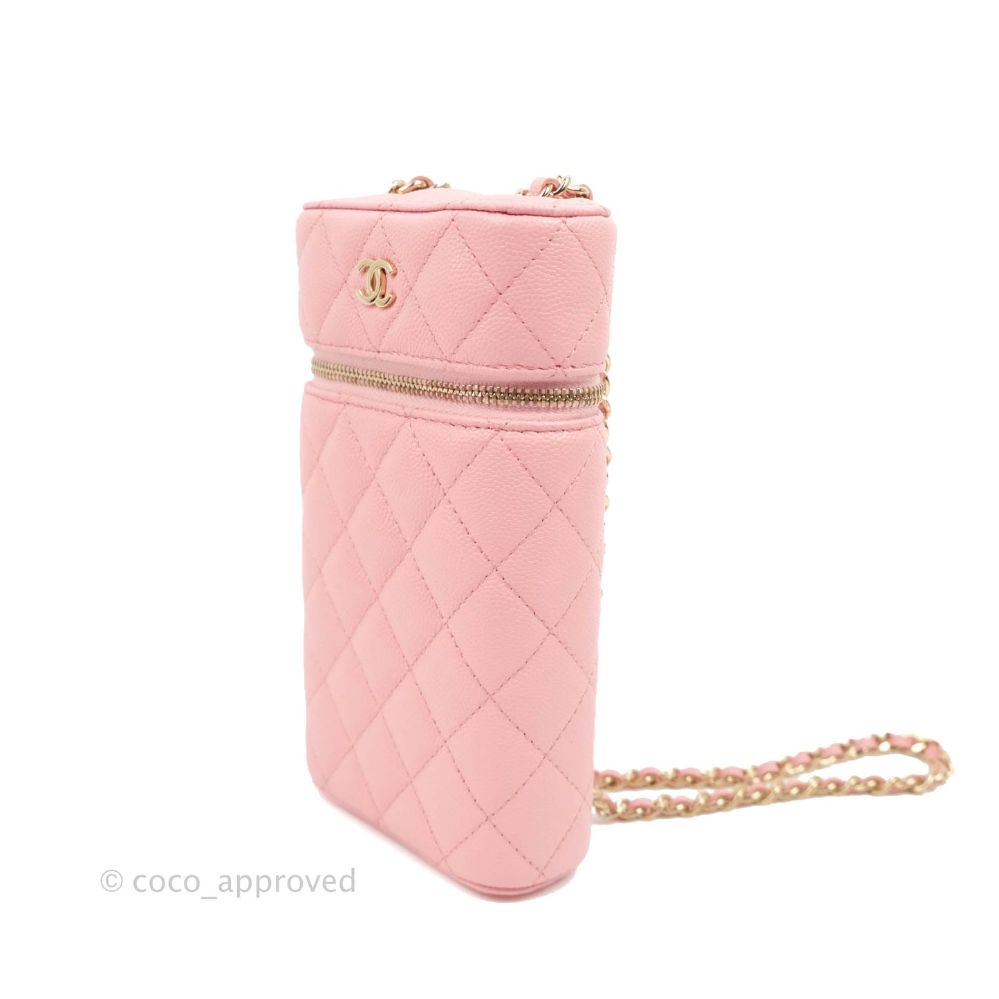 Chanel Vanity Phone Holder With Chain Pink Caviar Gold Hardware