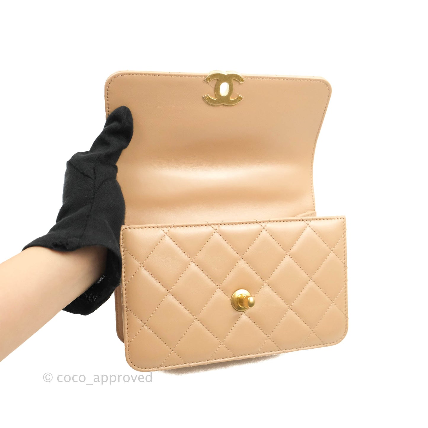 Chanel Quilted Mini Perfect Fit Adjustable Beige Calfskin Gold Hardware 21A