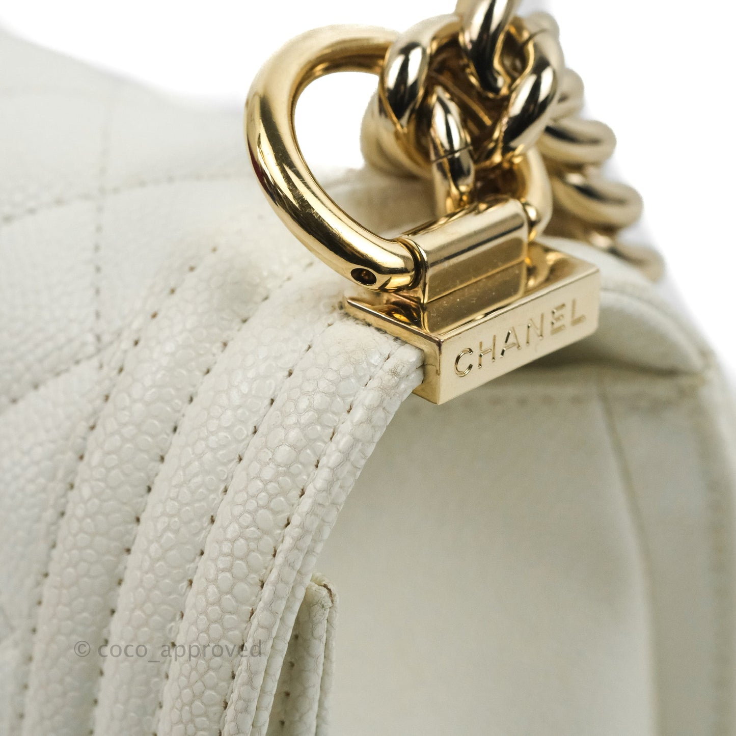 Chanel Quilted Medium Boy White Caviar Gold Hardware