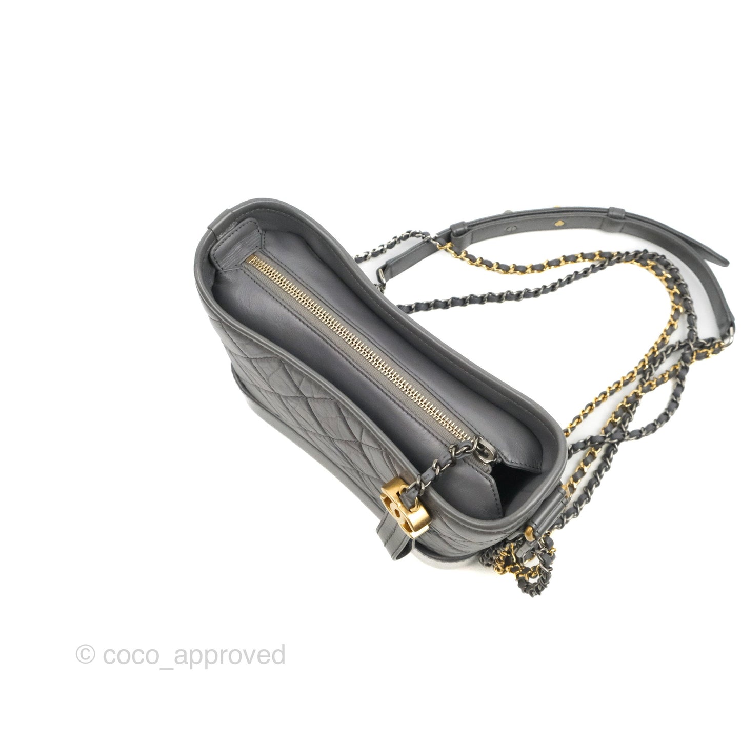 Chanel Quilted Small Gabrielle Hobo Grey Calfskin Mixed Hardware