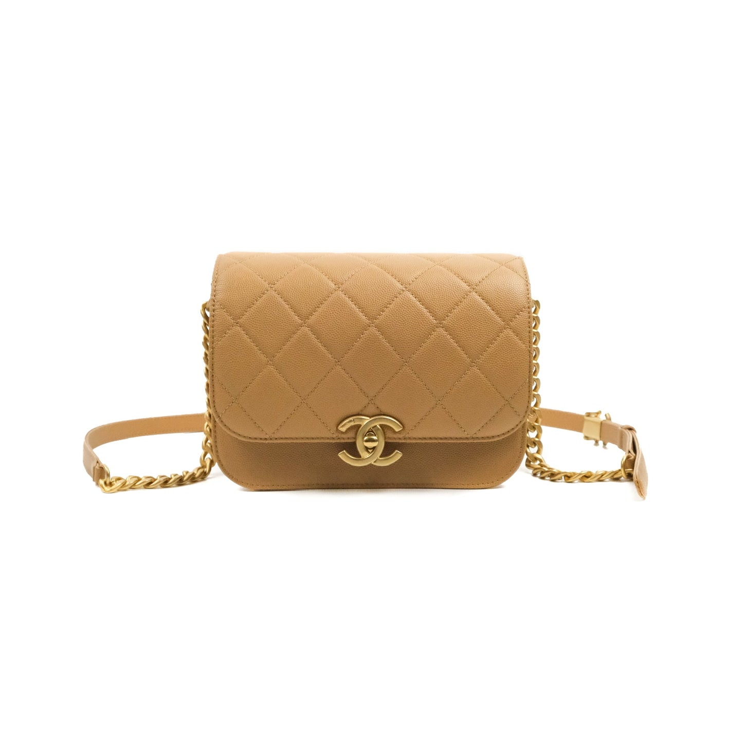 Chanel Mini Messenger Bag Beige Caviar Gold Hardware 21K