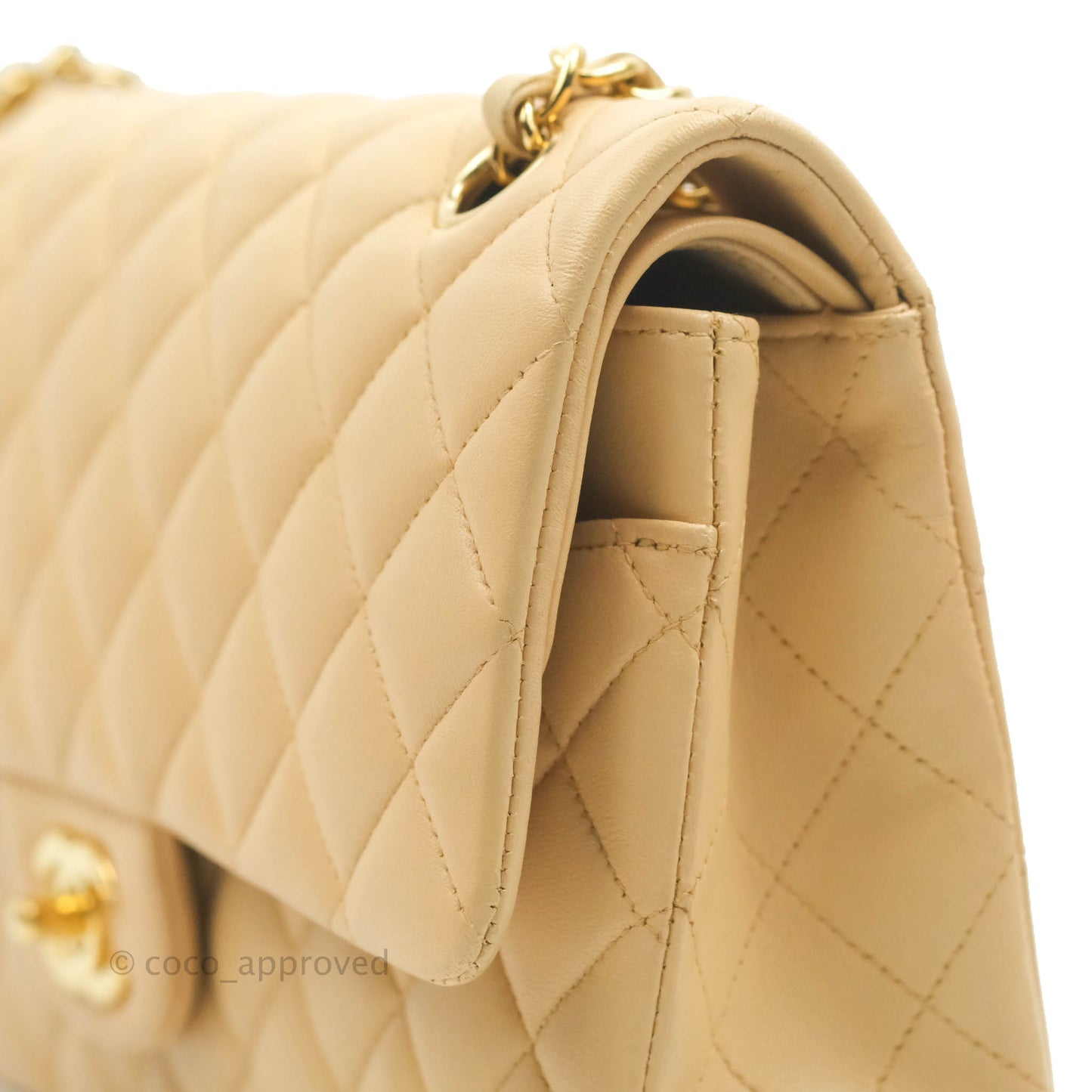 Chanel Classic M/L Medium Flap Quilted Beige Lambskin Gold Hardware