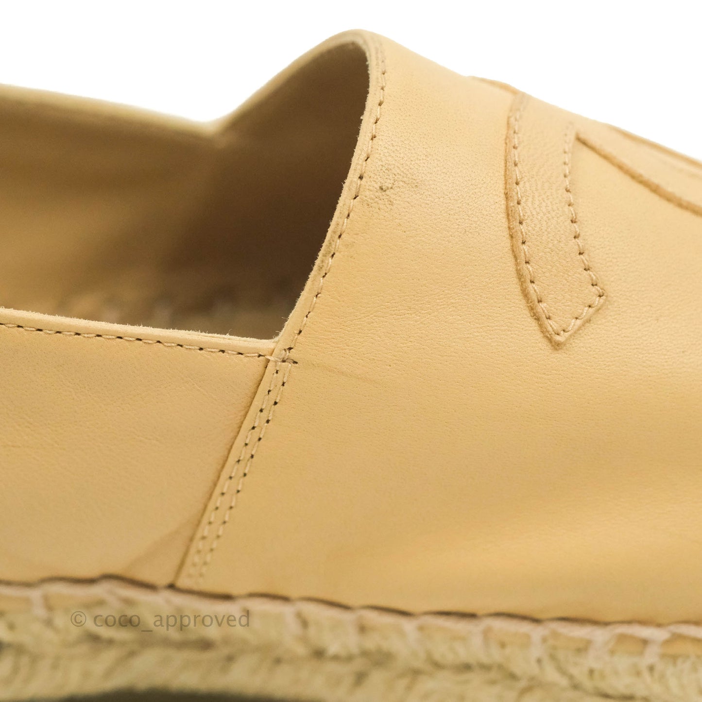 Chanel Espadrille Beige Black Leather Size 37