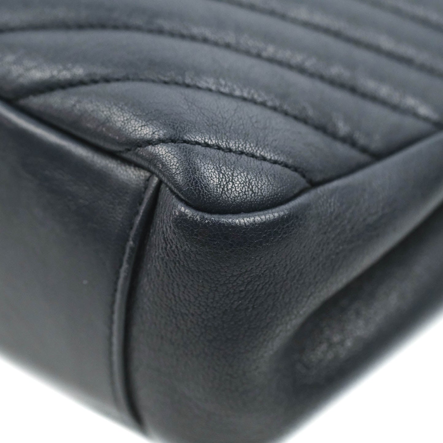 Saint Laurent Chevron Large College Navy Chain Bag Ruthenium Hardware