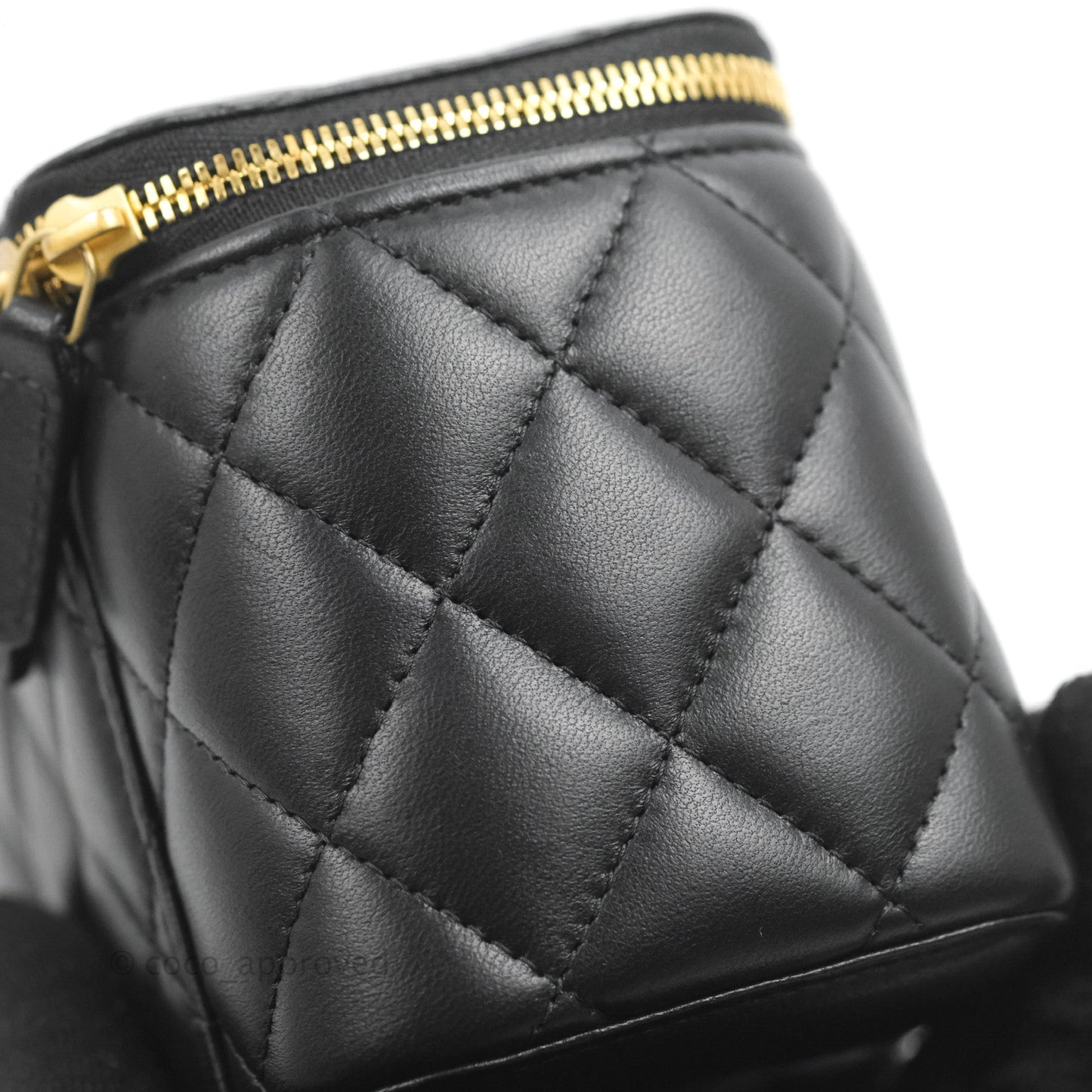 Chanel Vanity with COCO Heart Chain Black Lambskin Aged Gold Hardware