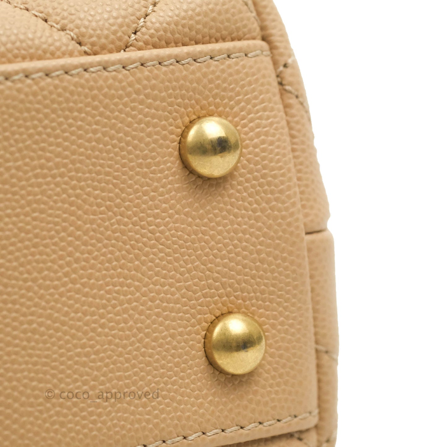 Chanel Small Coco Handle Quilted Beige Caviar Gold Hardware Lizard Handle