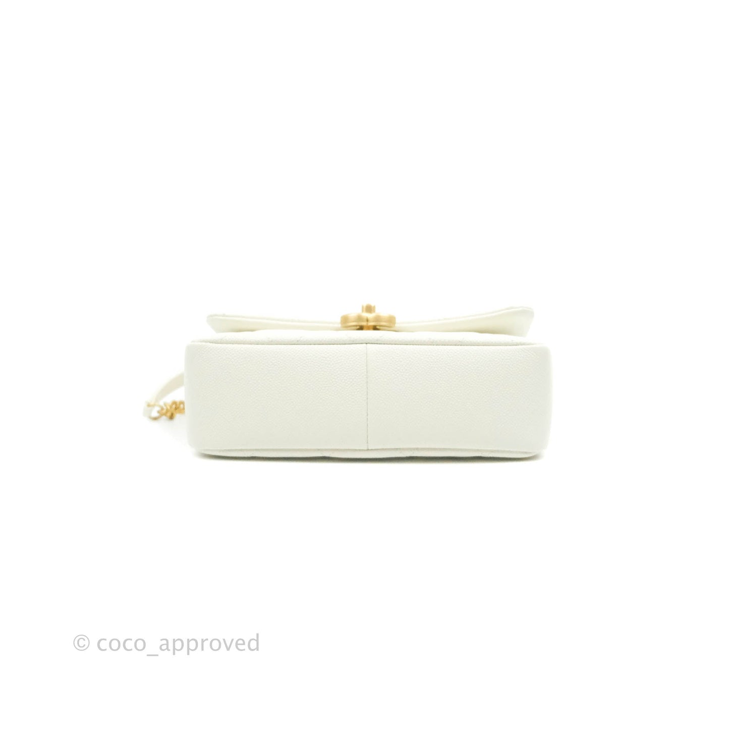 Chanel Small Quilted Melody Flap White Caviar Aged Gold Hardware 22P
