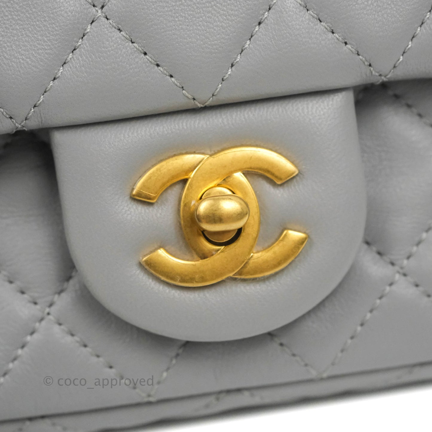 Chanel Mini Rectangular Pearl Crush Quilted Grey Lambskin Aged Gold Hardware