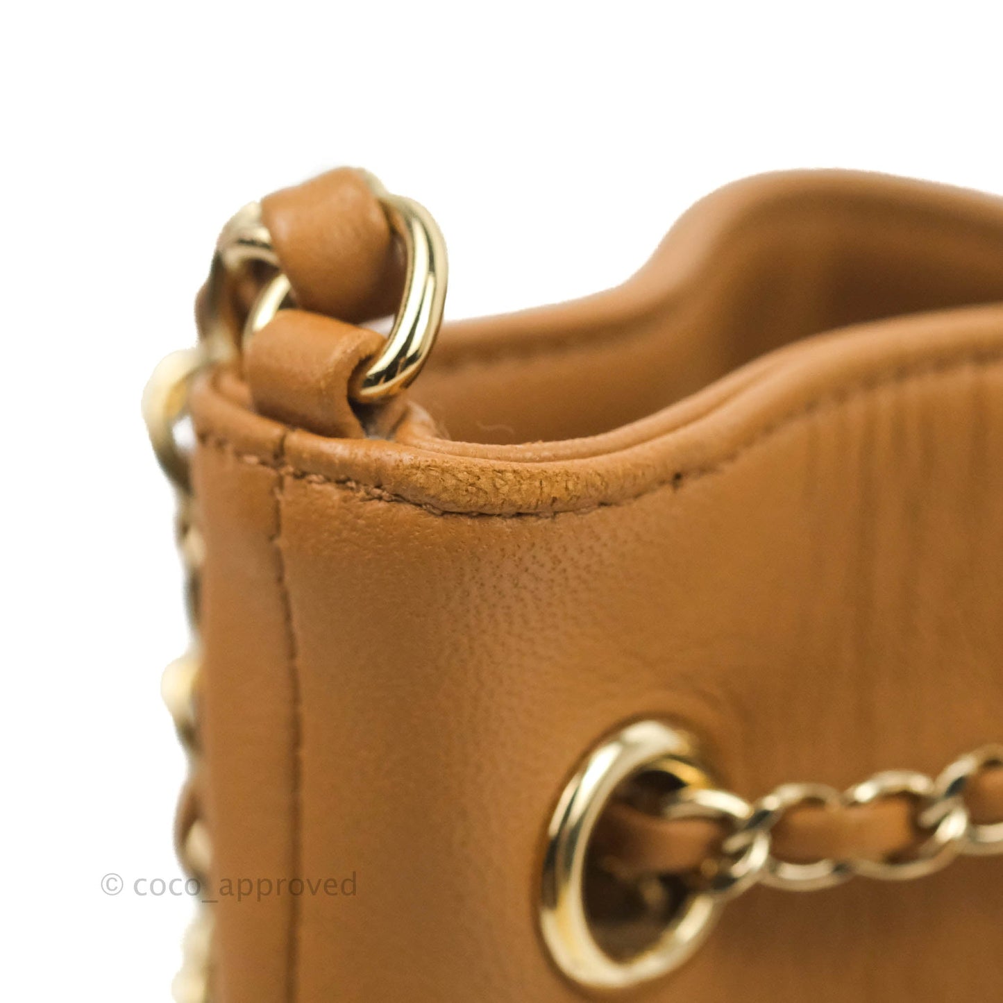Chanel Chevron Bucket Drawstring Bag Caramel Gold Hardware