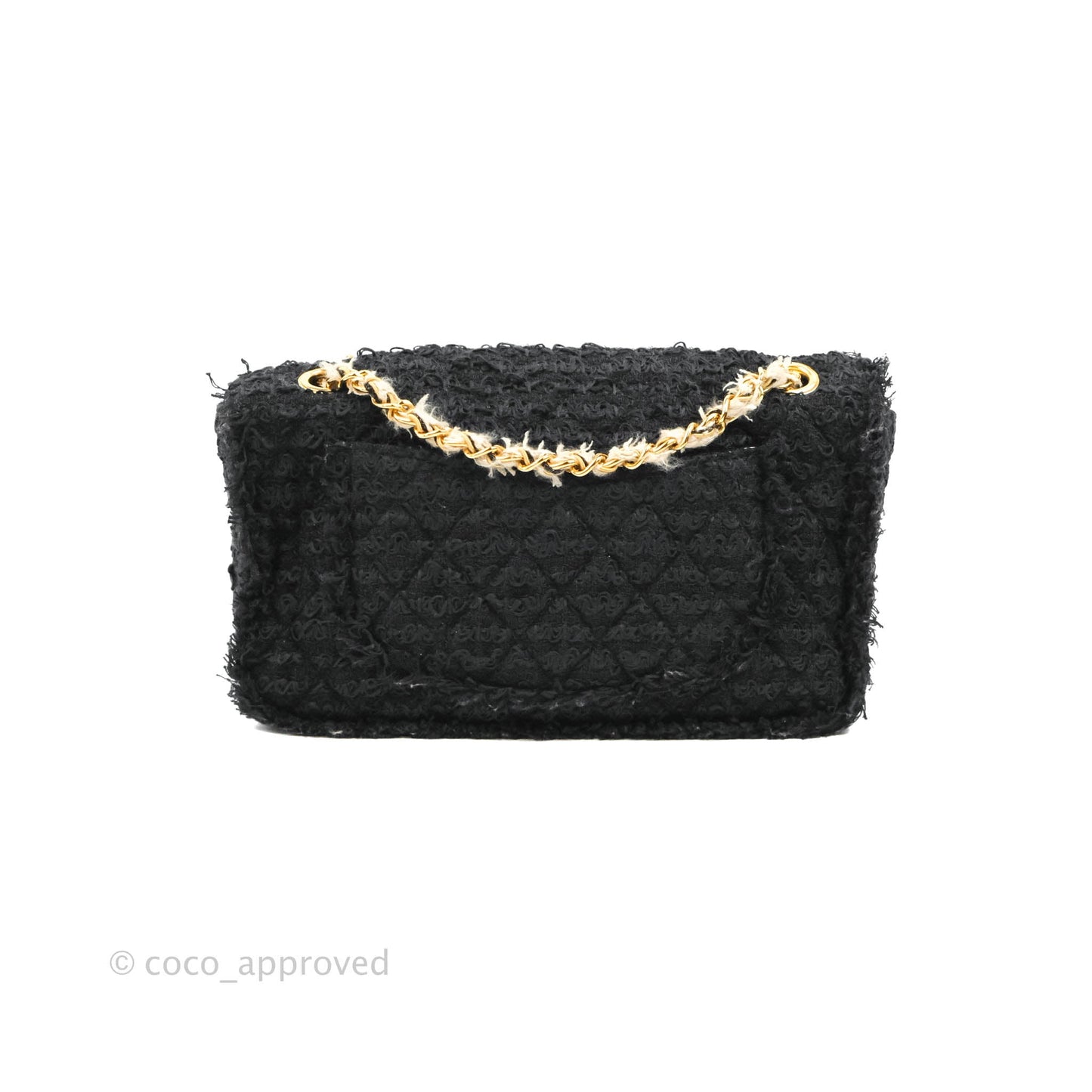 Chanel Medium Classic Double Flap Bag Black Tweed Gold & Gun Metal Hardware