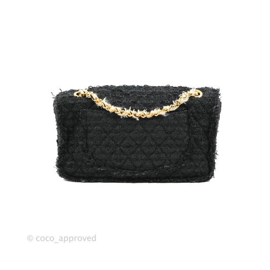 Chanel Medium Classic Double Flap Bag Black Tweed Gold & Gun Metal Hardware