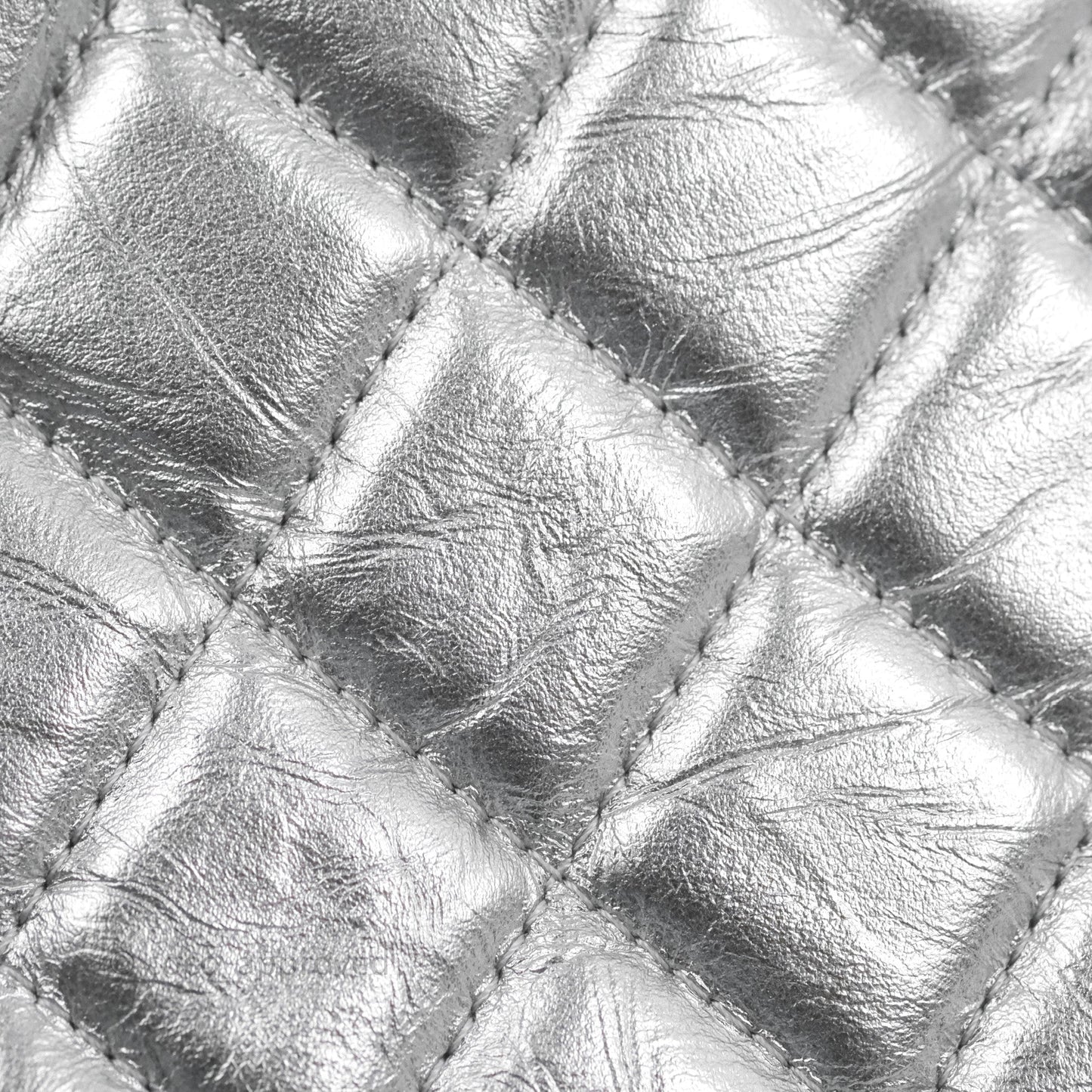 Chanel Quilted Large O Case Metallic Silver With Charms