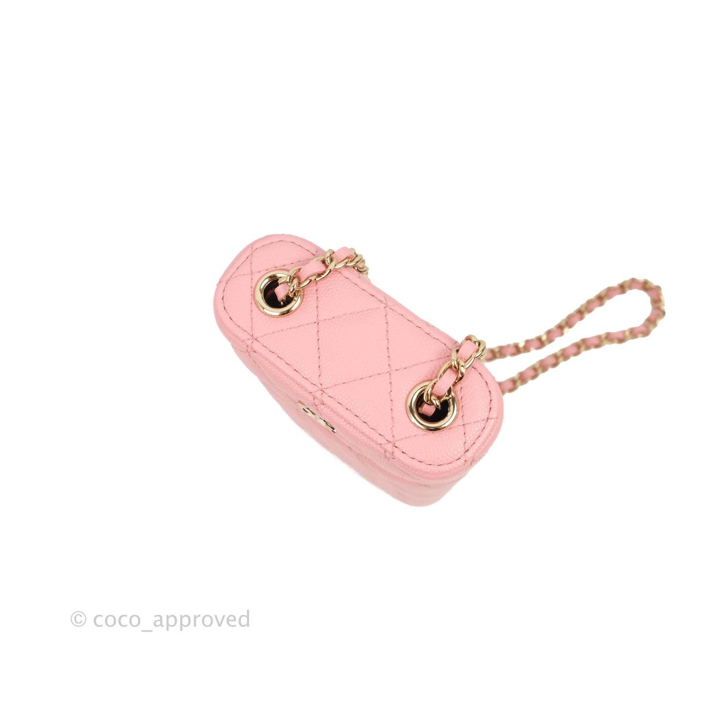 Chanel Vanity Phone Holder With Chain Pink Caviar Gold Hardware
