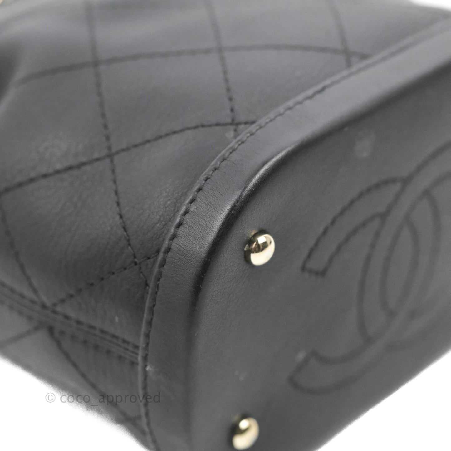 Chanel Mini CC Drawstring Bucket Bag Black Calfskin Gold Hardware