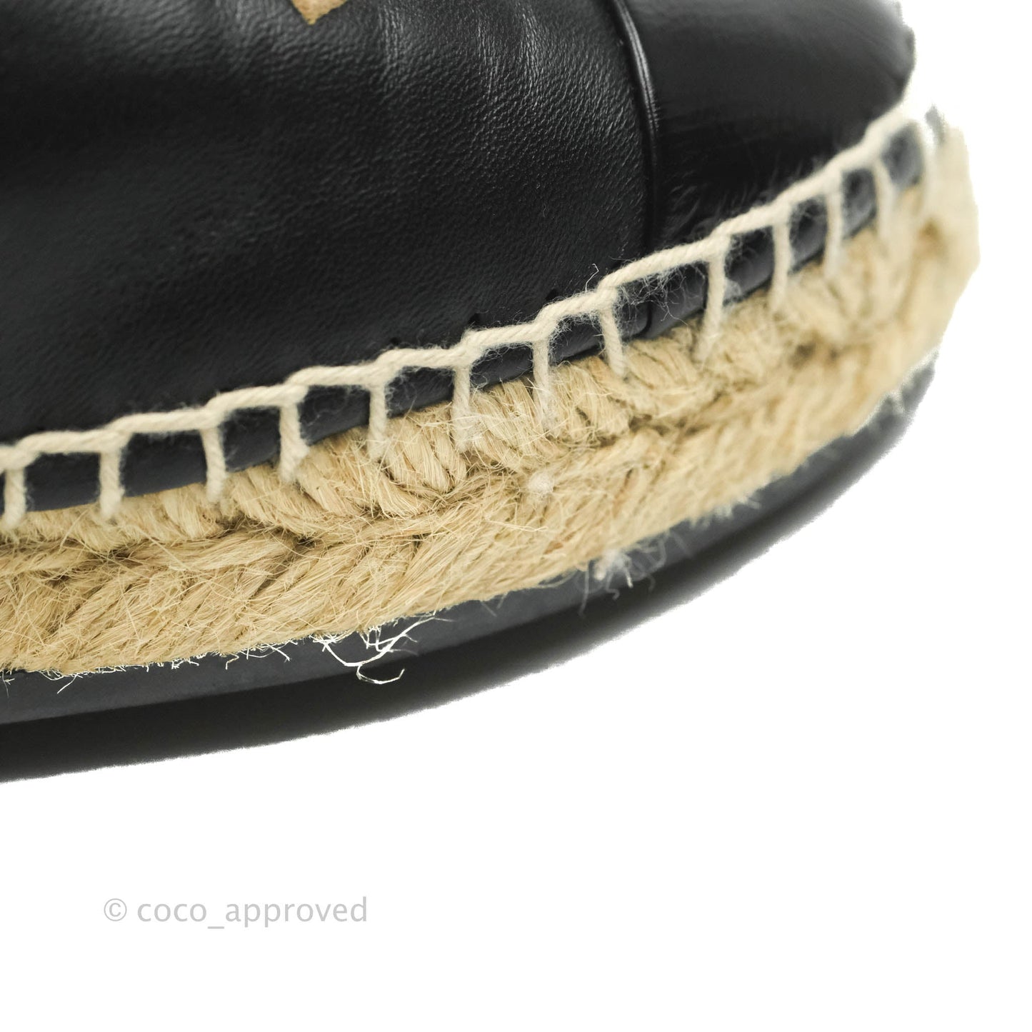 Chanel Espadrille Black Beige Leather Size 36C