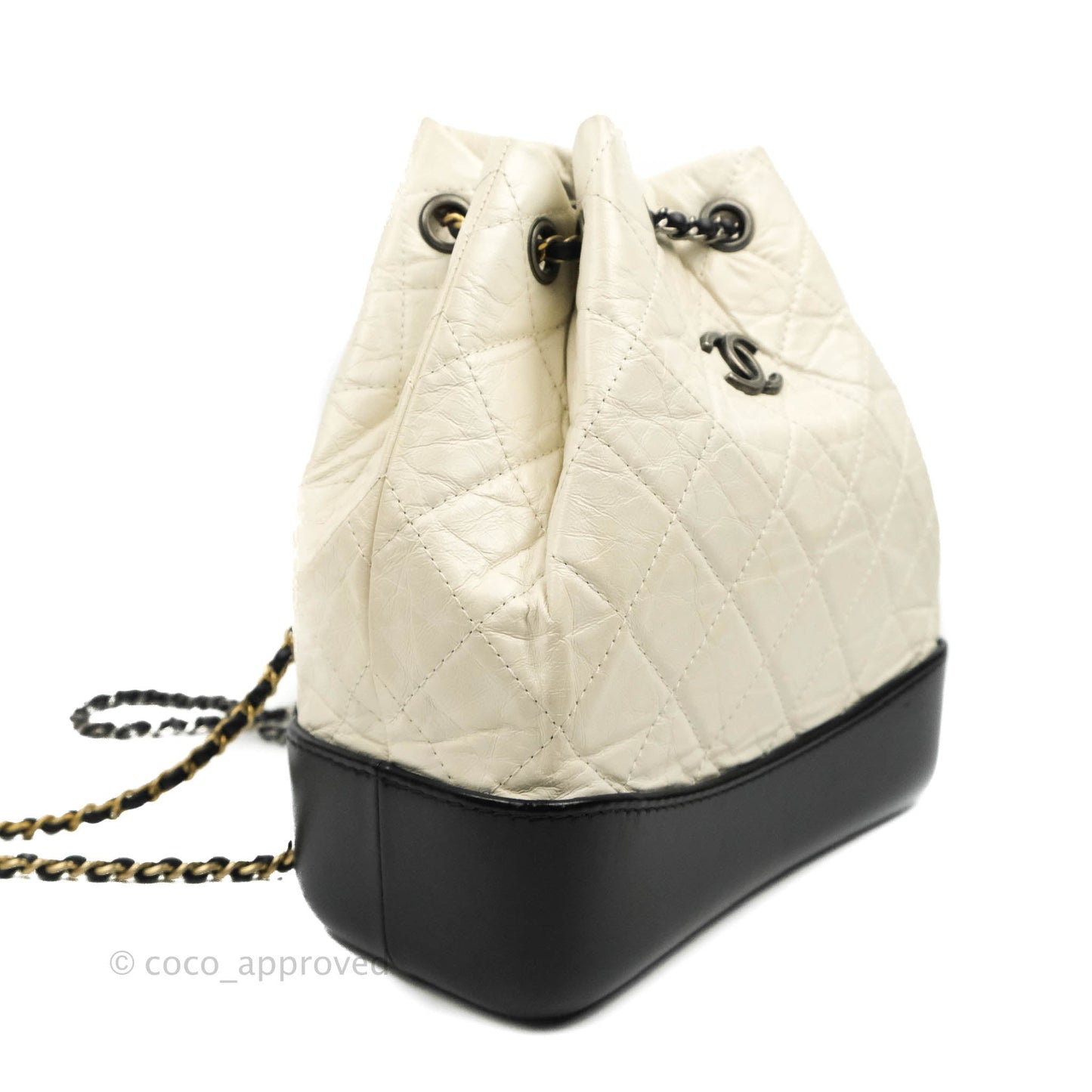 Chanel Small Gabrielle Backpack White Black Aged Calfskin