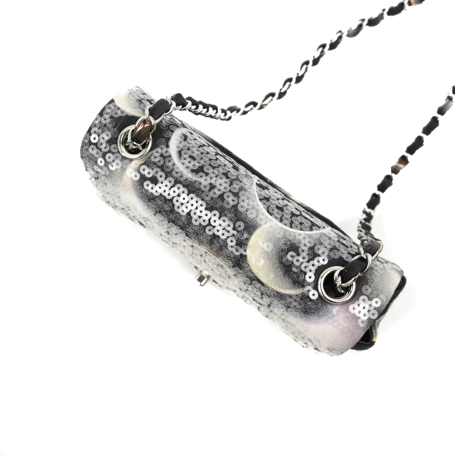 Chanel Mini Rectangular Flap Sequin Printed Canvas Silver Hardware 17K