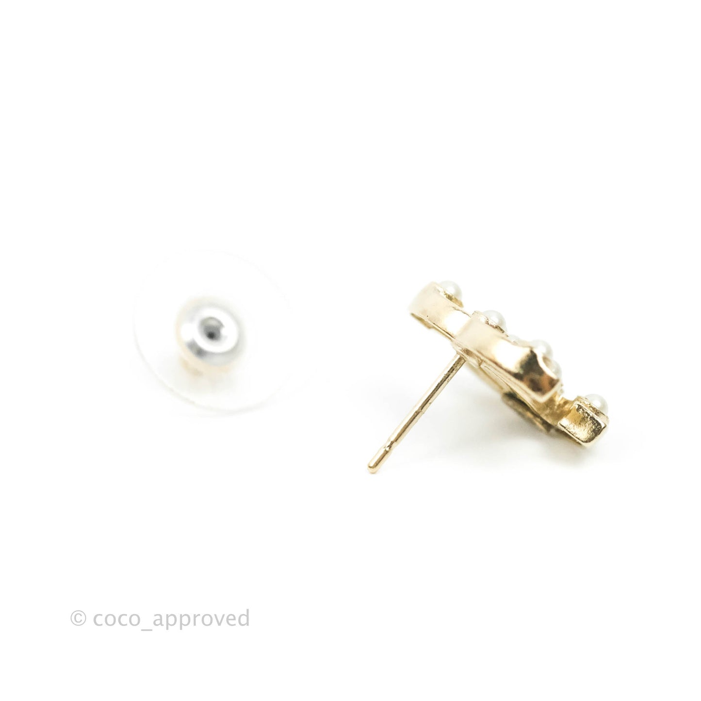 Chanel CC Pearl Earrings Gold Tone 14P