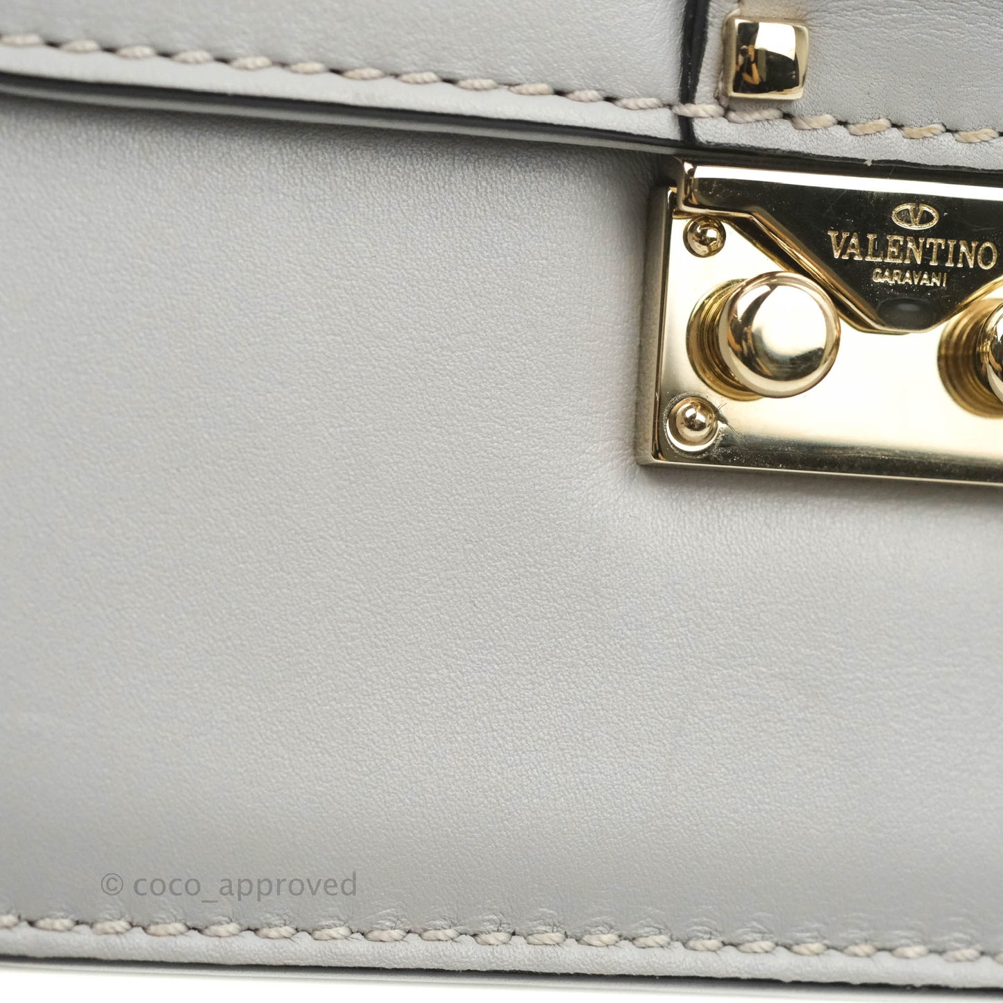 Valentino Vitello Small Glam Lock Rockstud Flap Grey
