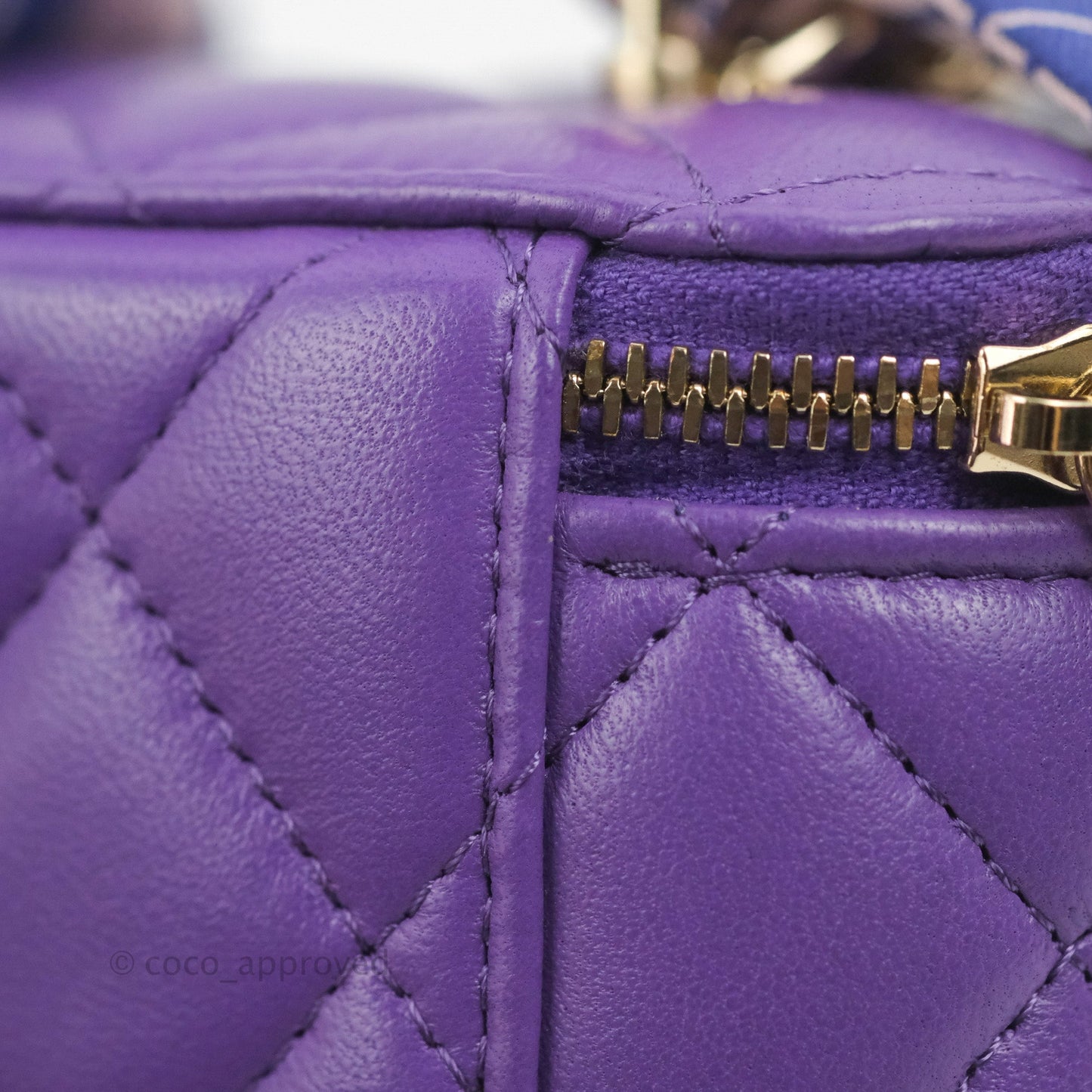 Chanel Vanity Rectangular Top Handle Purple Lambskin Gold Hardware with Twilly